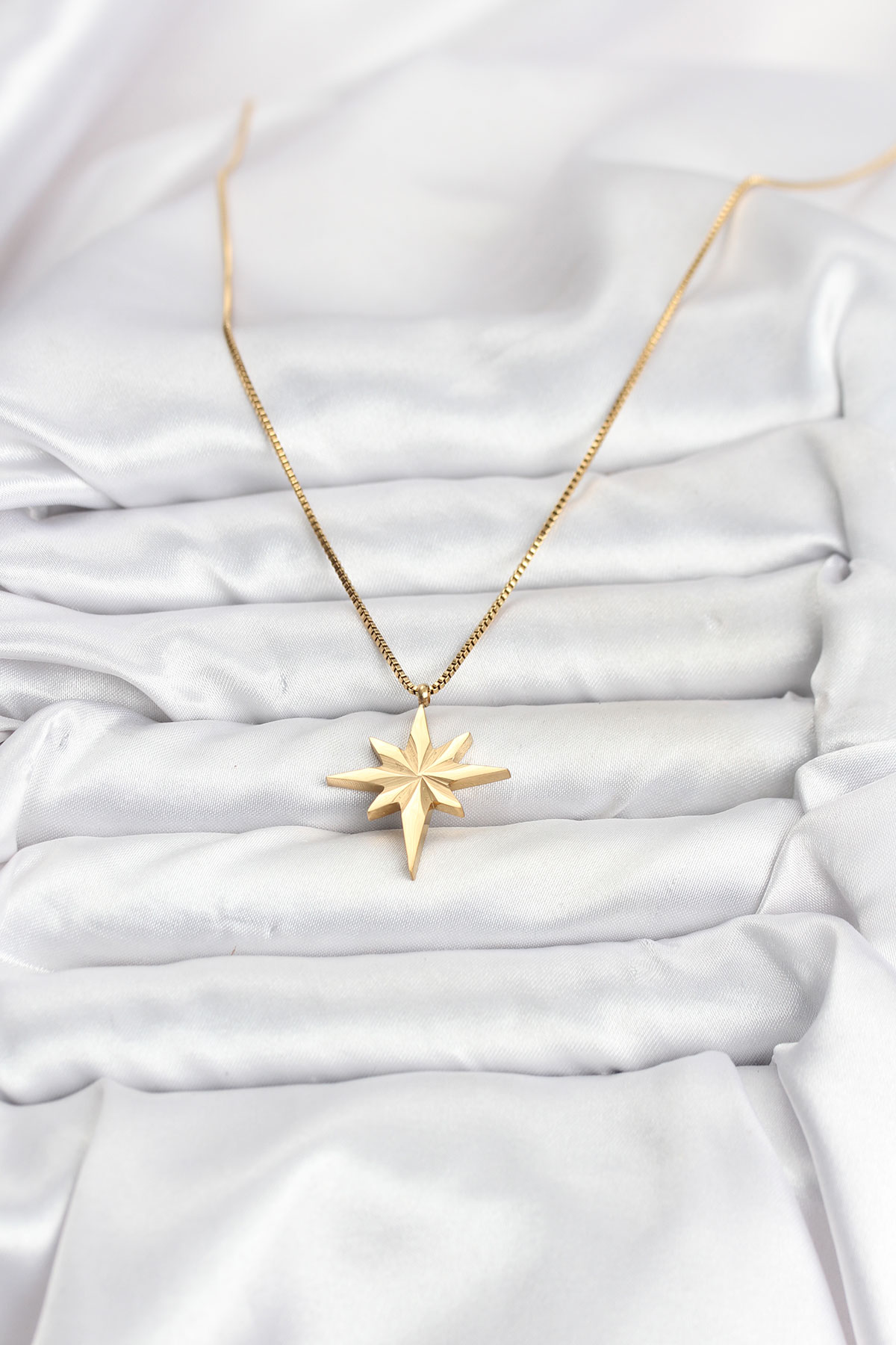 316L Çelik Zincir Gold Renk Kutup Yıldızı Model 60 cm Zincir Kadın Kolye - Lisinya