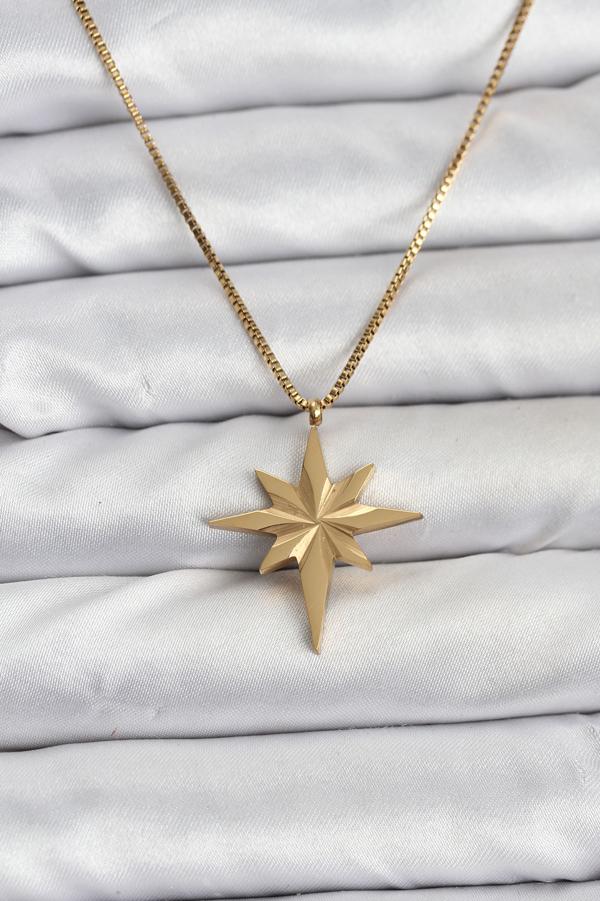 316L Çelik Zincir Gold Renk Kutup Yıldızı Model 60 cm Zincir Kadın Kolye - Lisinya