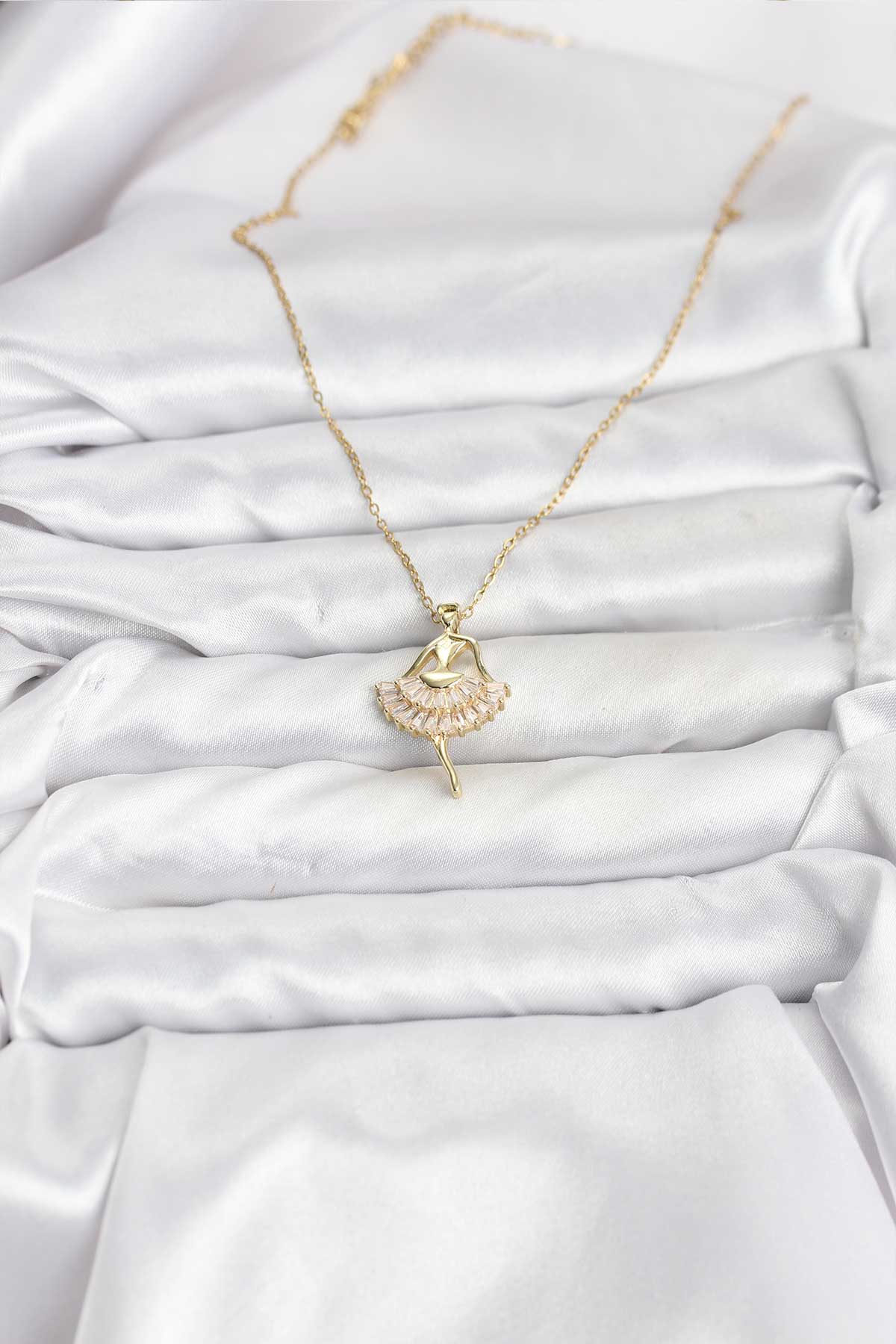 316L Çelik Zincir Gold Renk Balerin Model Kadın Kolye - Lisinya