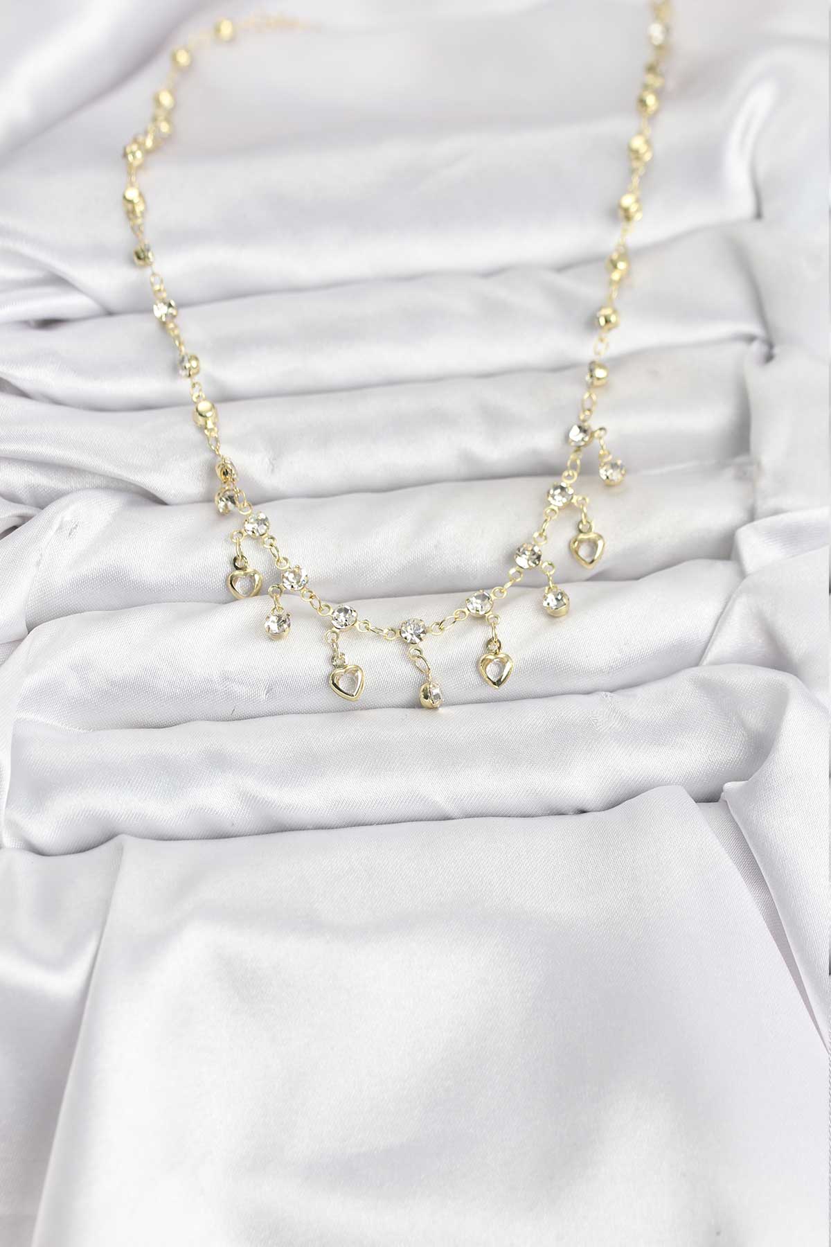 316L Çelik Zincir Gold Renk Zirkon Taşlı Kadın Kolye - Lisinya