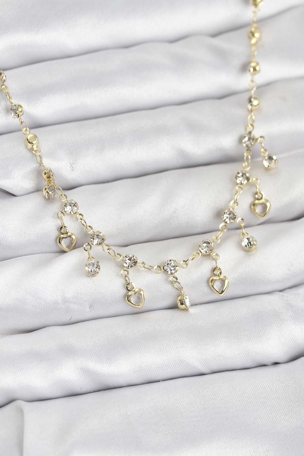 316L Çelik Zincir Gold Renk Zirkon Taşlı Kadın Kolye - Lisinya