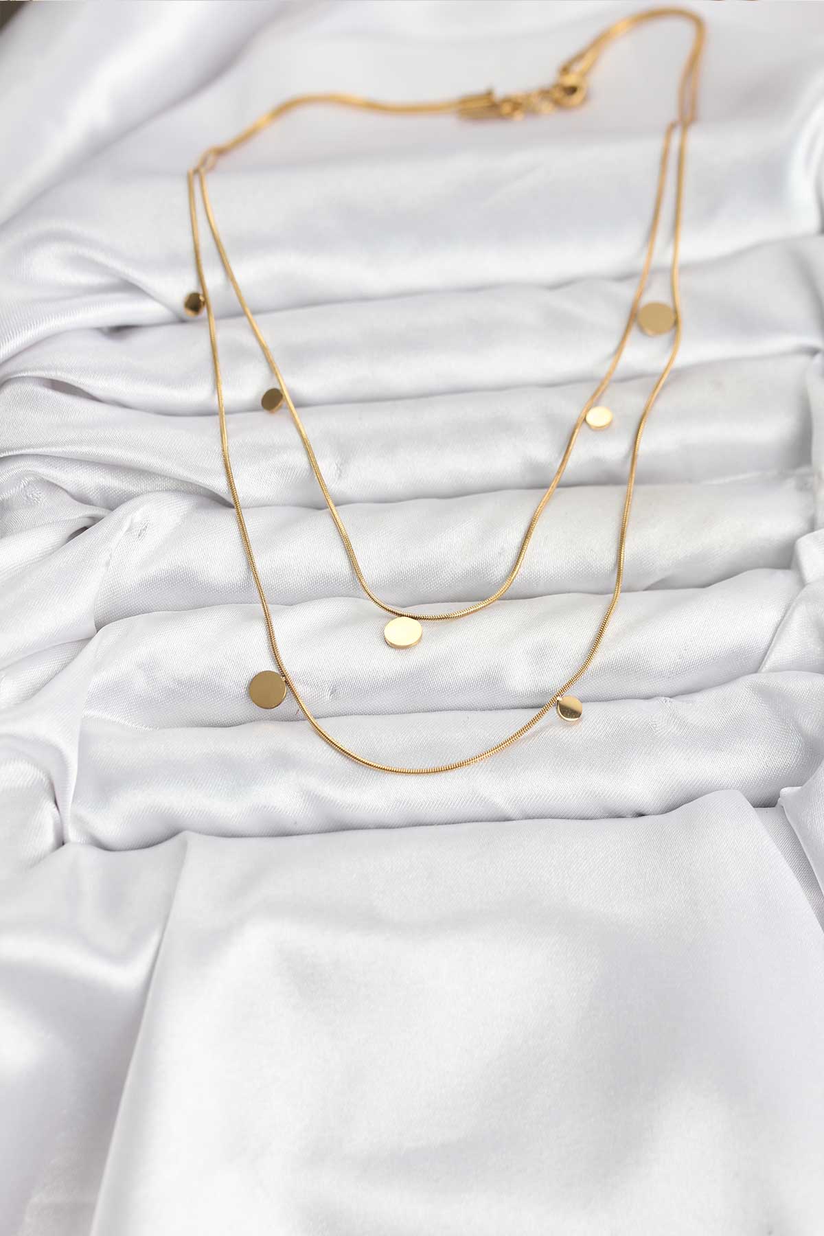 316L Çelik Zincir Gold Renk Pullu Kadın Kolye - Lisinya