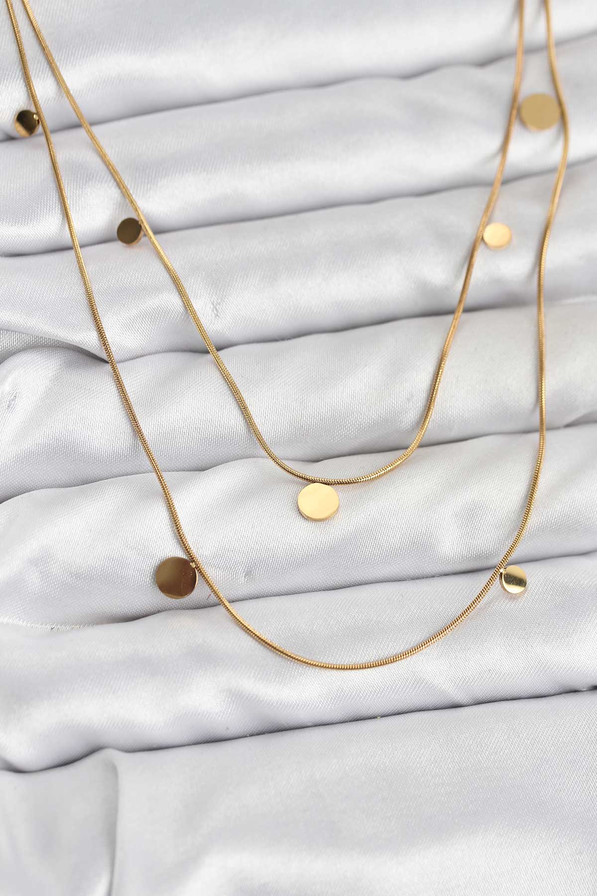 316L Çelik Zincir Gold Renk Pullu Kadın Kolye - Lisinya