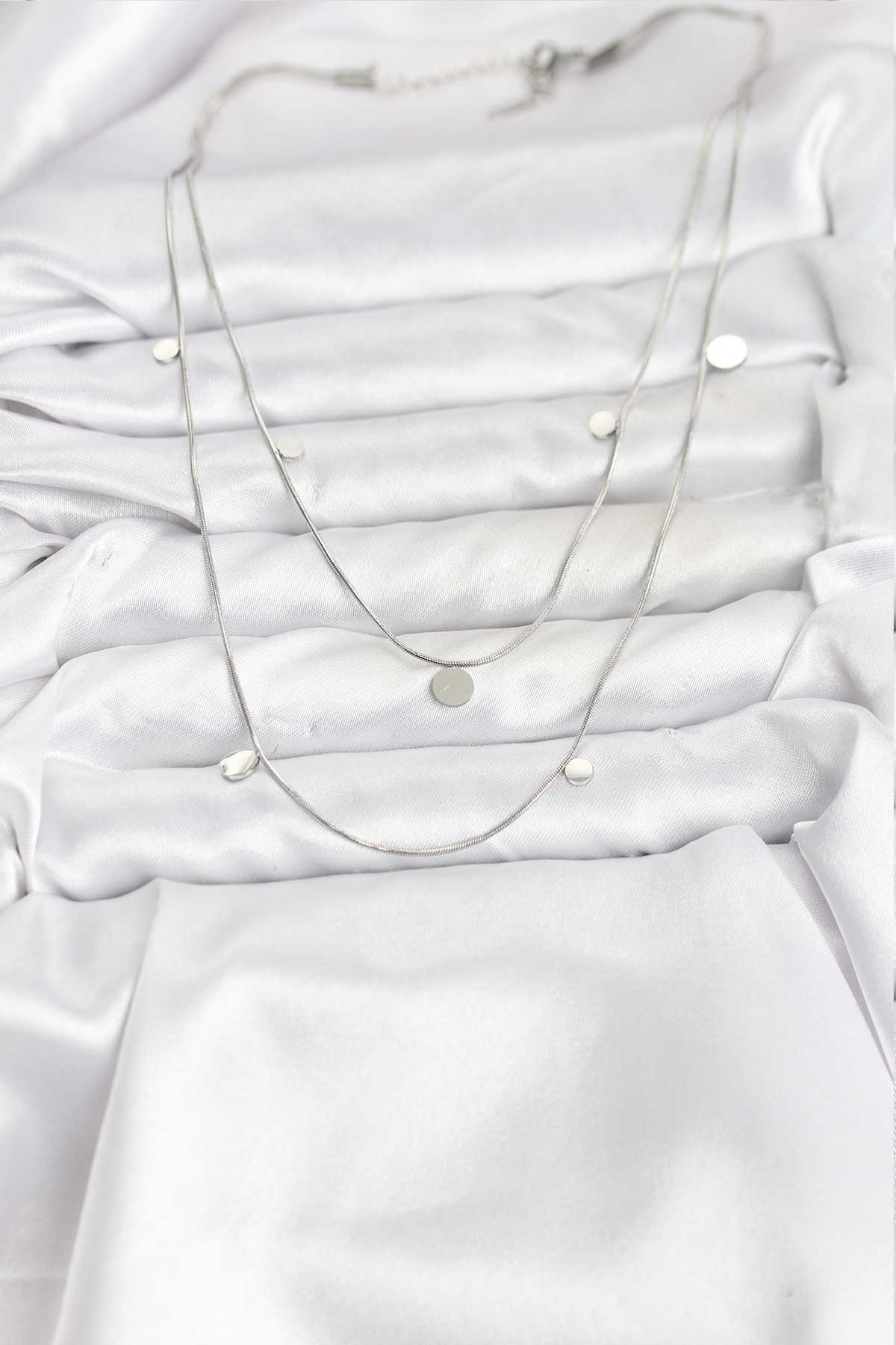 316L Çelik Zincir Gümüş Renk Pullu Kadın Kolye - Lisinya