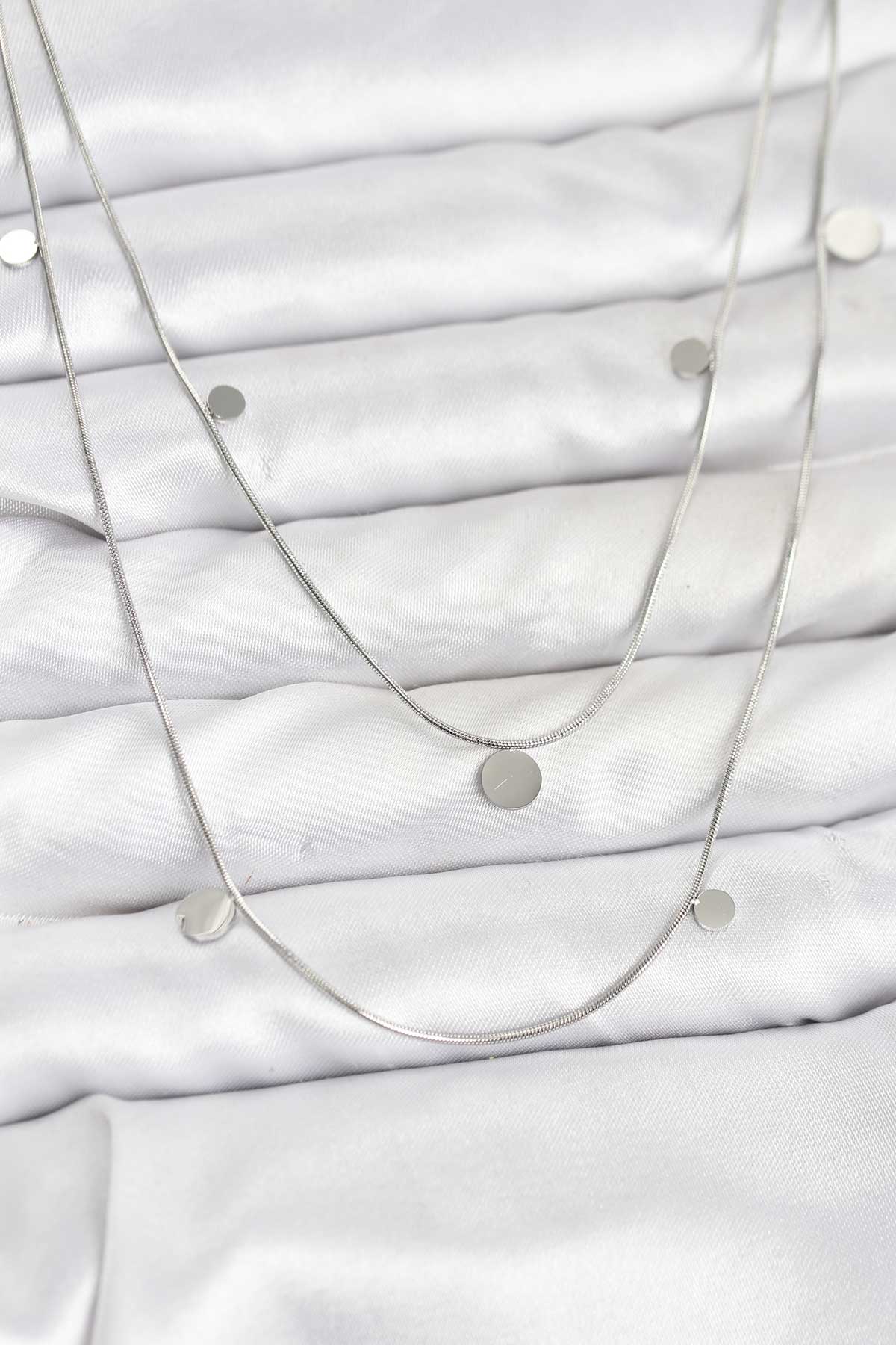 316L Çelik Zincir Gümüş Renk Pullu Kadın Kolye - Lisinya