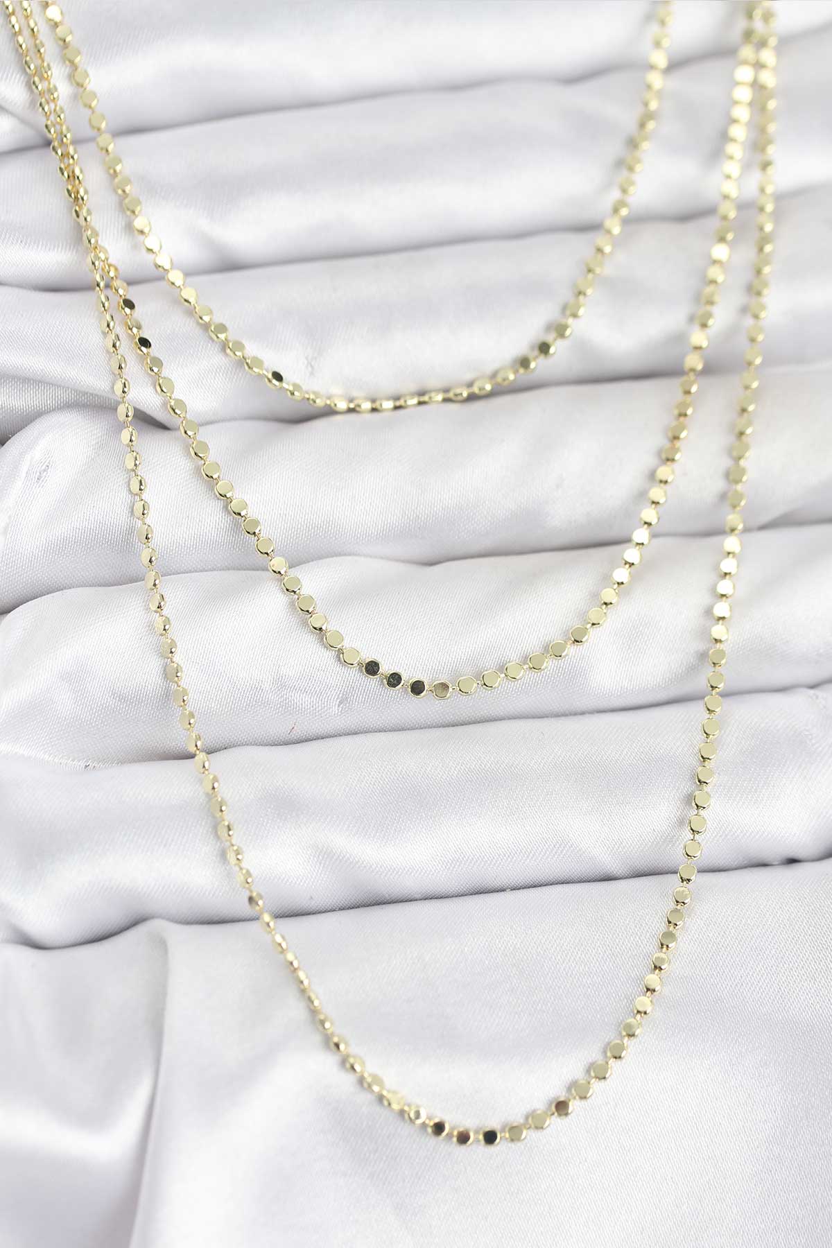 316L Çelik Zincir Gold Renk Ezme Zincir Model 3'lü Kadın Kolye - Lisinya