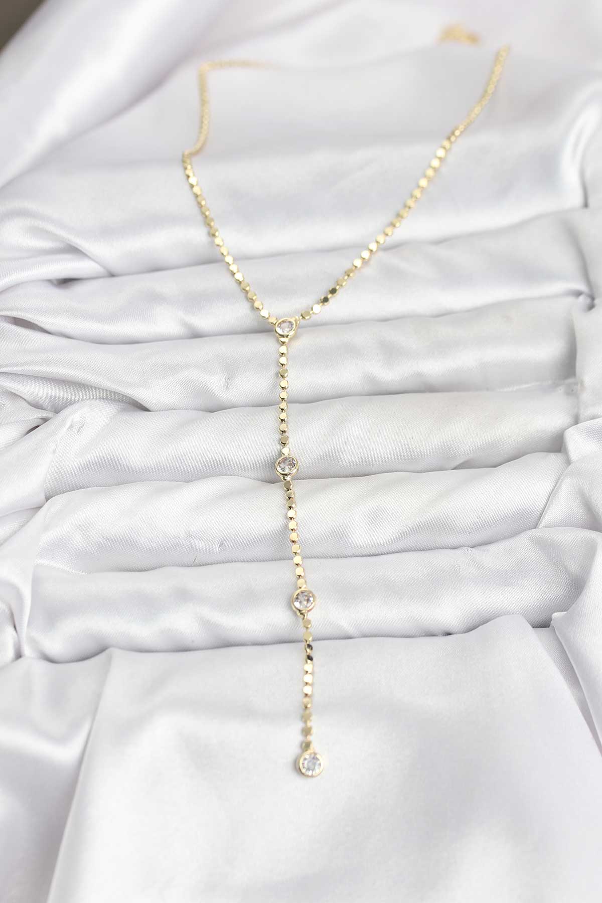 316L Çelik Gold Renk Ezme Zincir Model Y Kadın Kolye - Lisinya