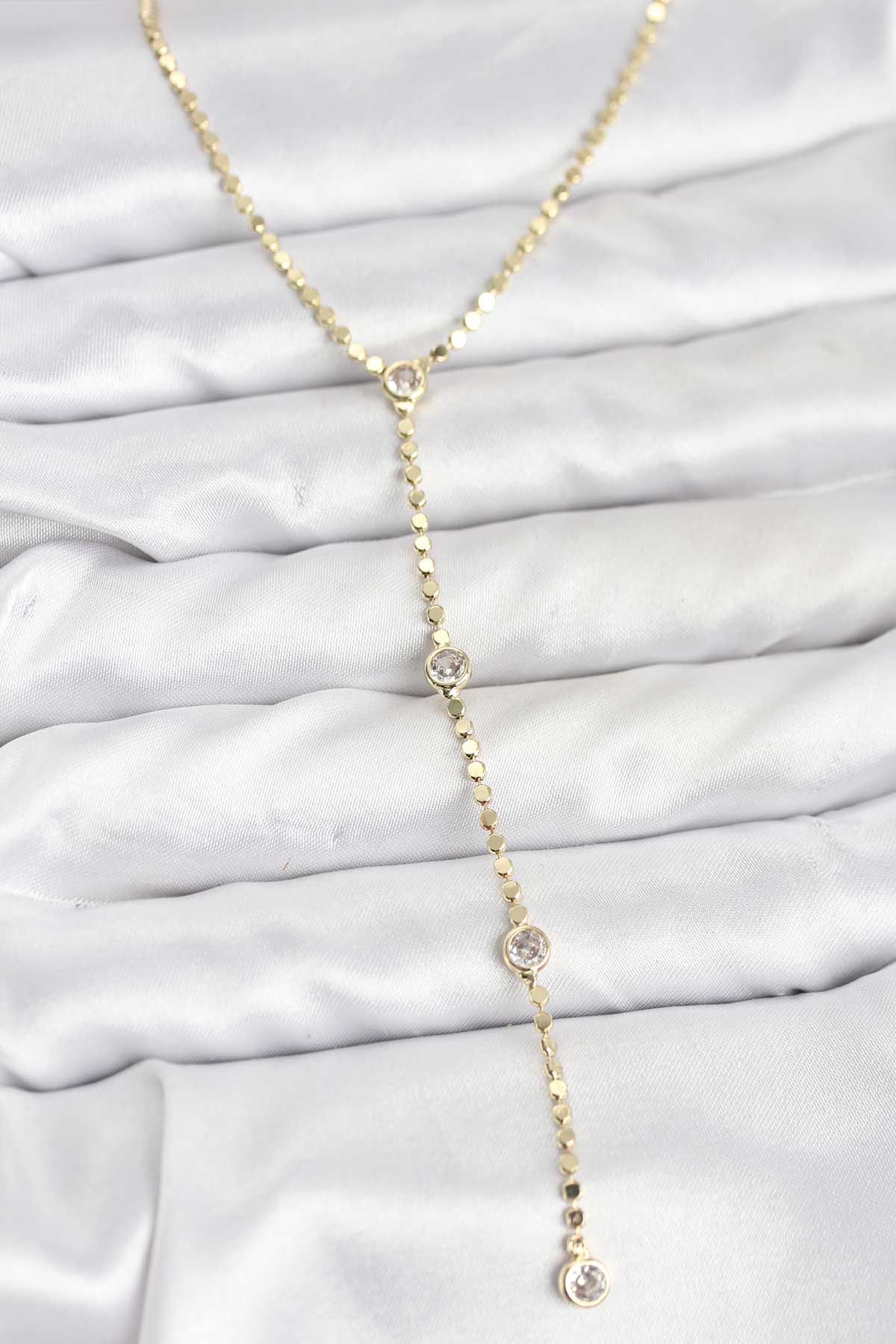 316L Çelik Gold Renk Ezme Zincir Model Y Kadın Kolye - Lisinya