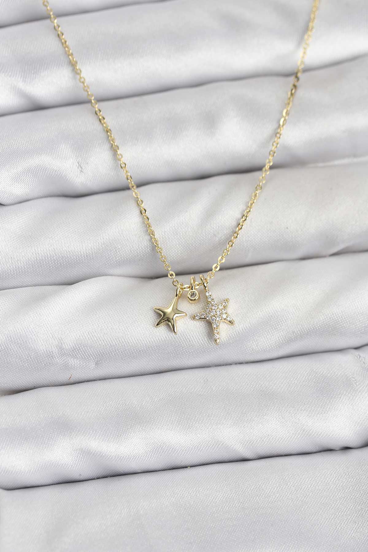 Pirinç Gold Renk Yıldız Minimal Kadın Kolye - Lisinya