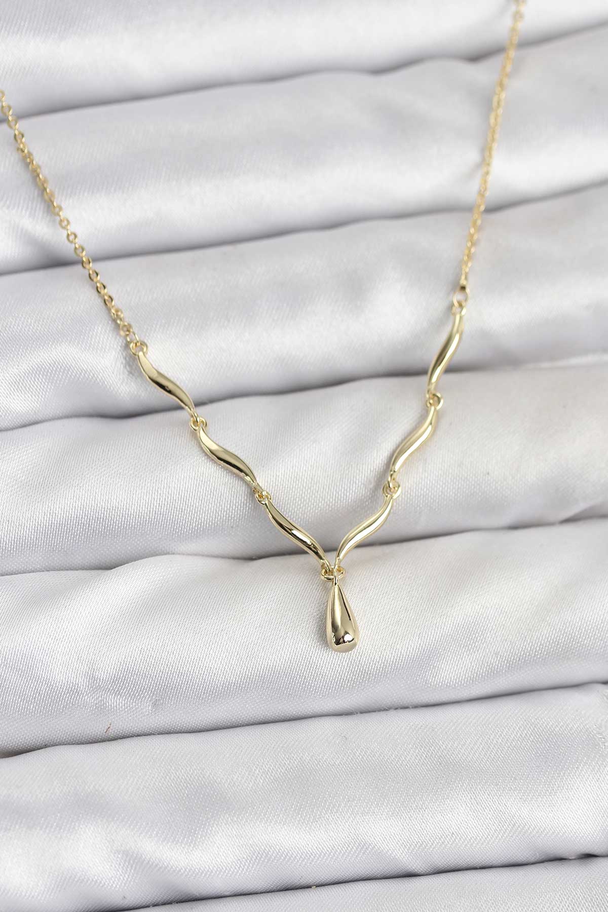 Pirinç Gold Renk Damla Model Kadın Kolye - Lisinya