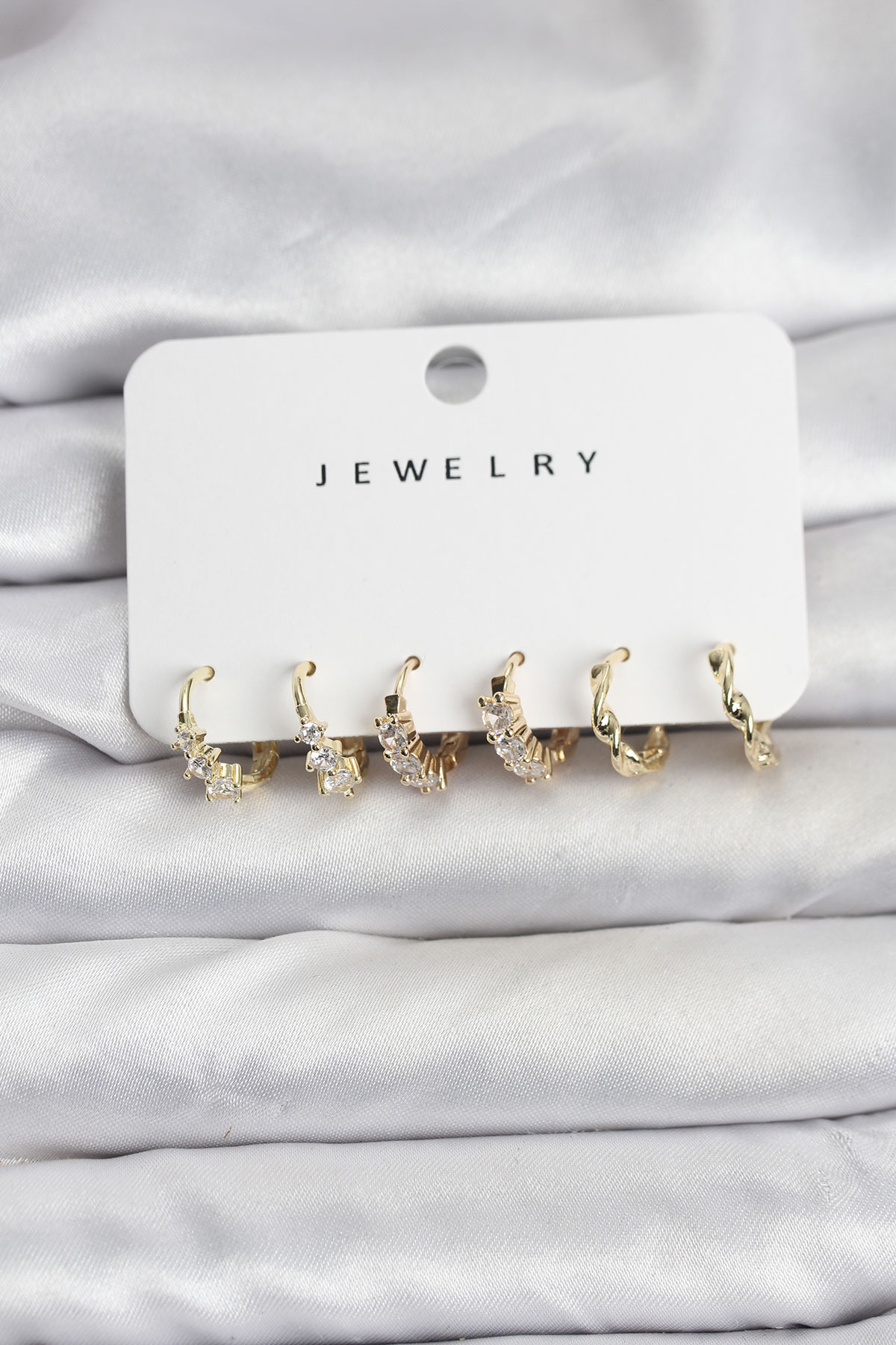 Pirinç Gold Renk Zirkon Taşlı Kadın Küpe Seti - Lisinya