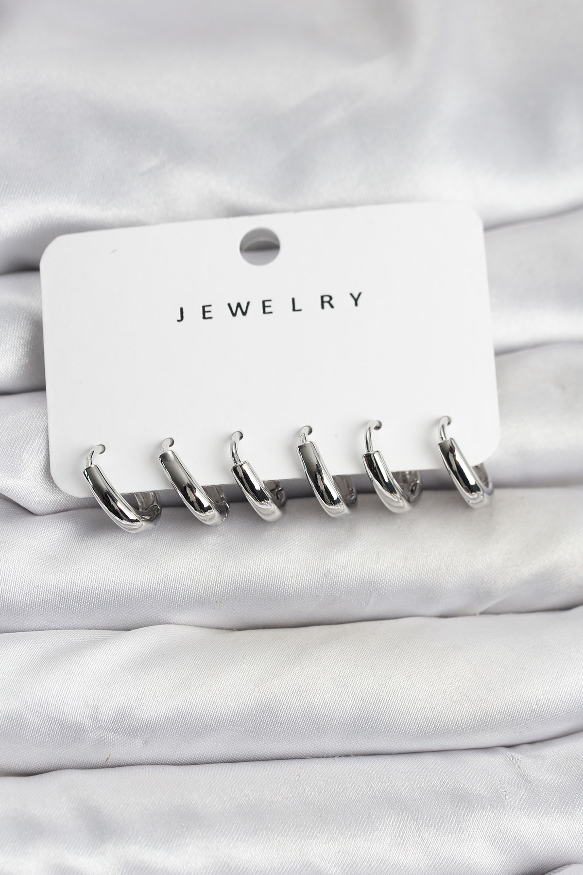 Gümüş Renk Pirinç Halka Kadın Küpe Seti - Lisinya