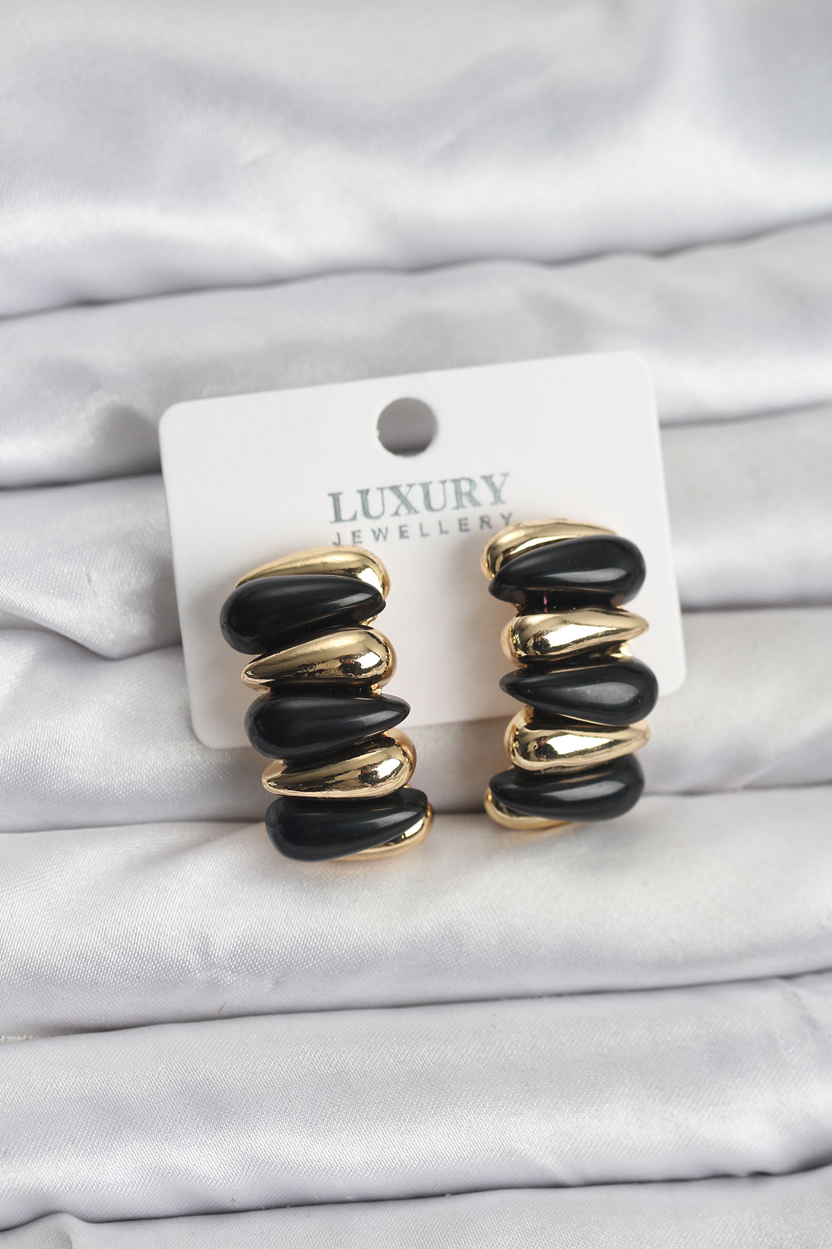 Siyah Renk Pirinç Vintage Kadın Küpe - Lisinya