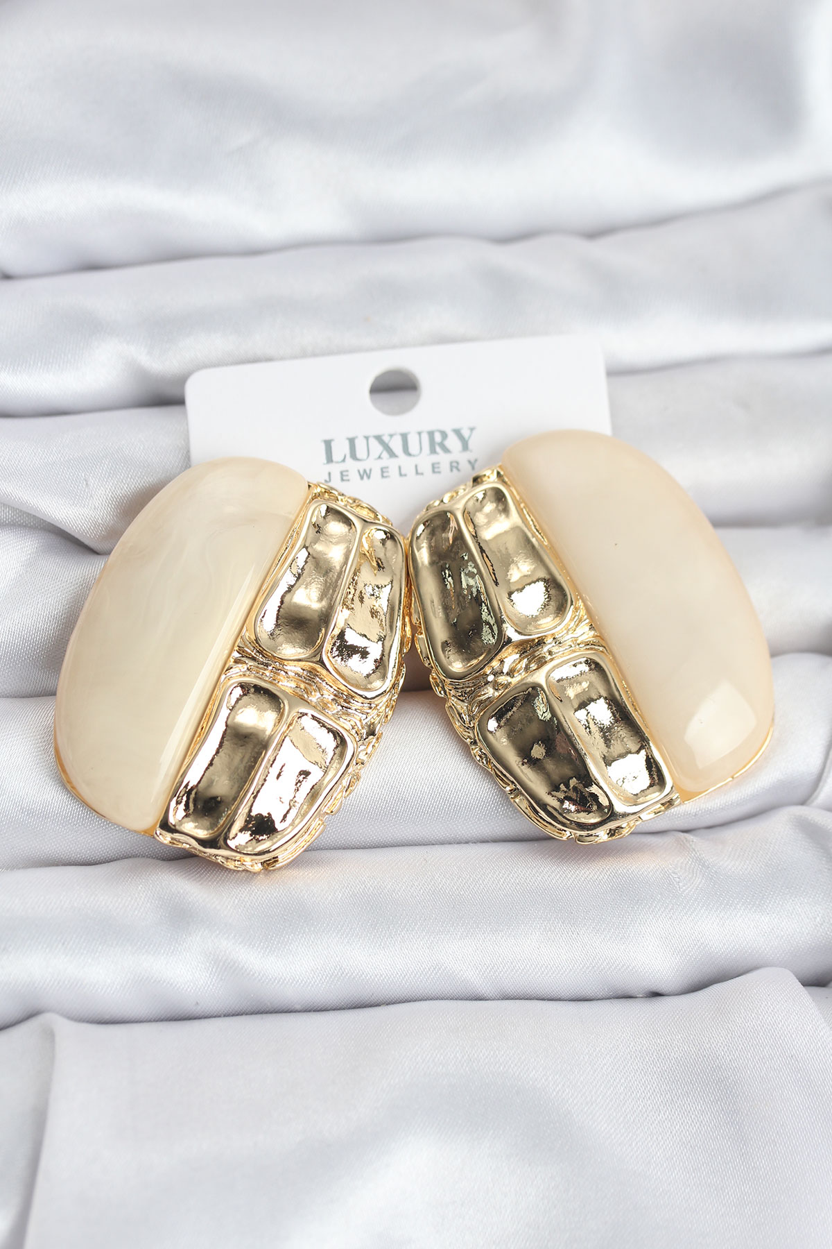 Krem Renk Pirinç Vintage Kadın Küpe - Lisinya