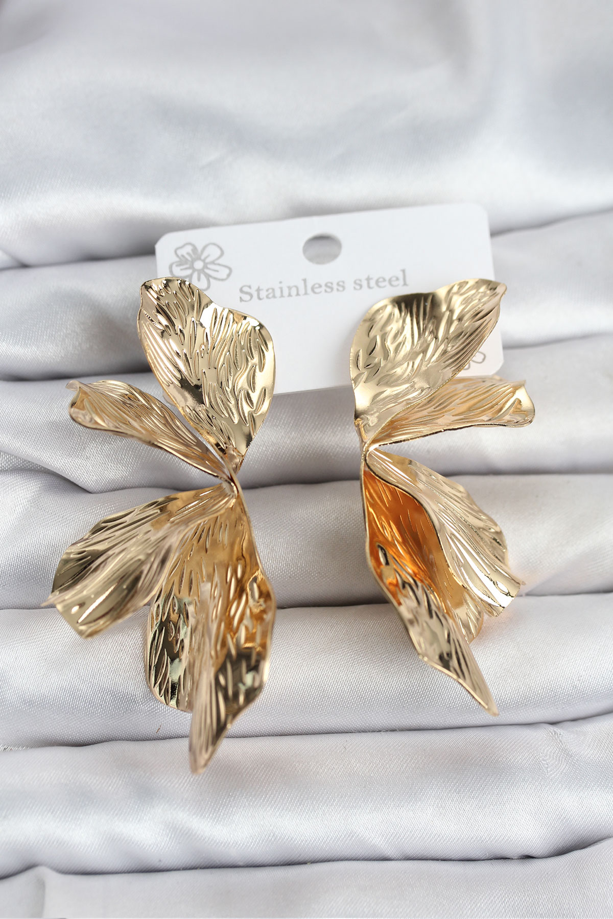 316L Çelik Gold Renk Lotus Yaprak Kadın Küpe - Lisinya