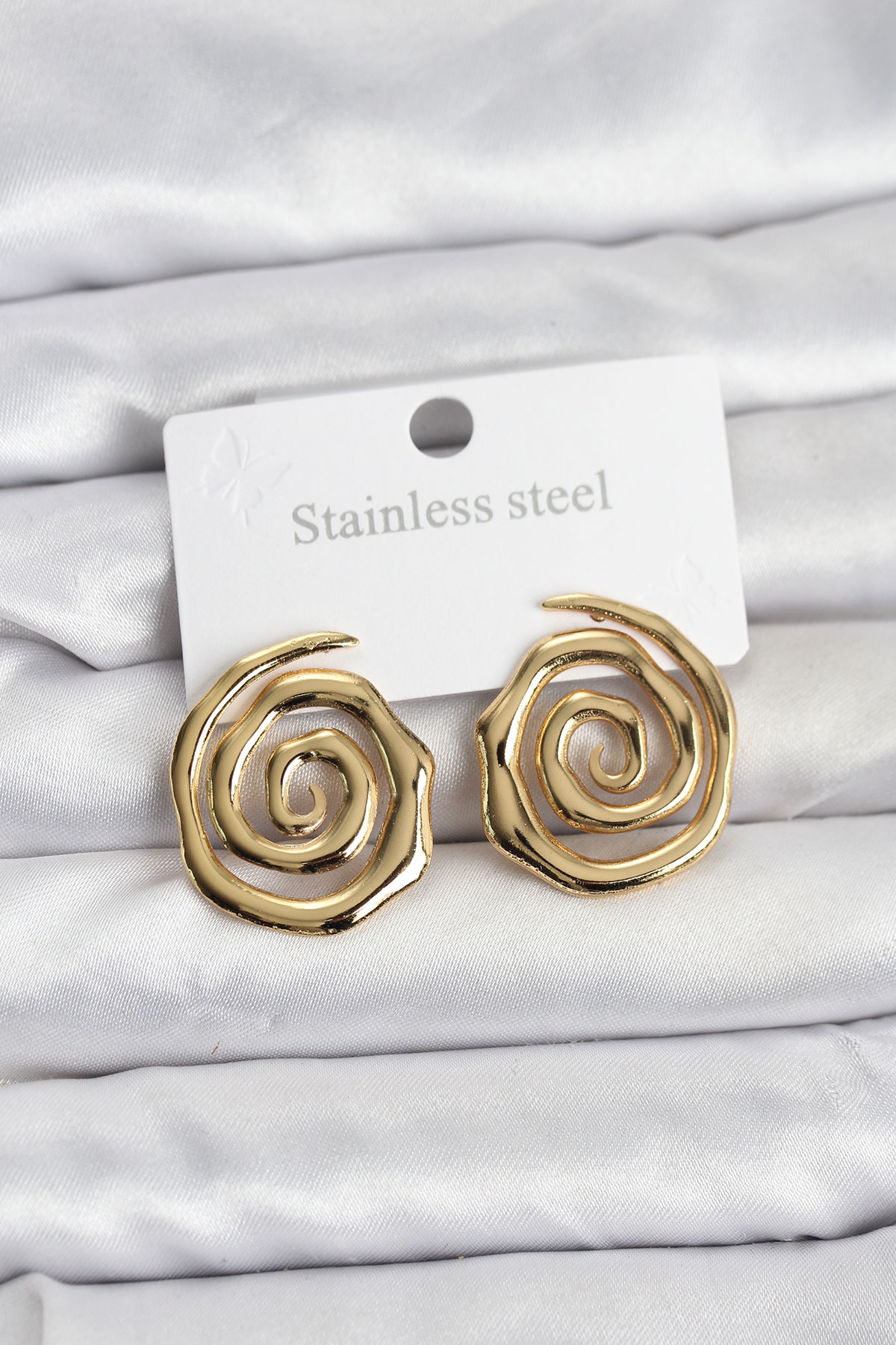 316L Çelik Gold Renk Sarmal Model Kadın Küpe - Lisinya