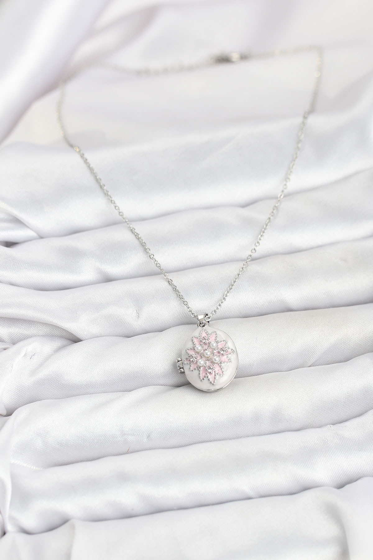 316L Çelik Gümüş Renk Pembe Lotus Model Kadın Küpe - Lisinya