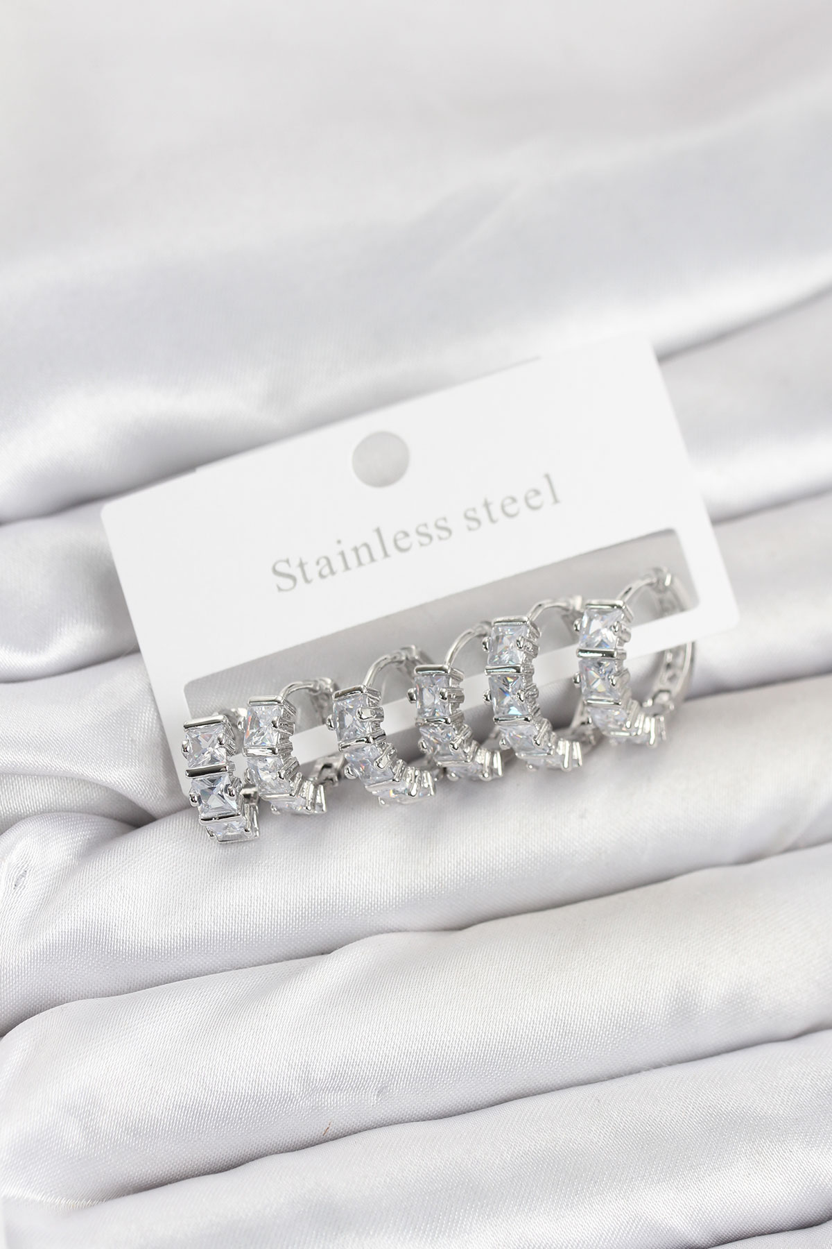 316L Çelik Gümüş Renk Baget Zirkon Taşlı Halka Küpe Seti - Lisinya 316L Çelik Gümüş Renk Baget Zirkon Taşlı Halka Küpe Seti - Lisinya