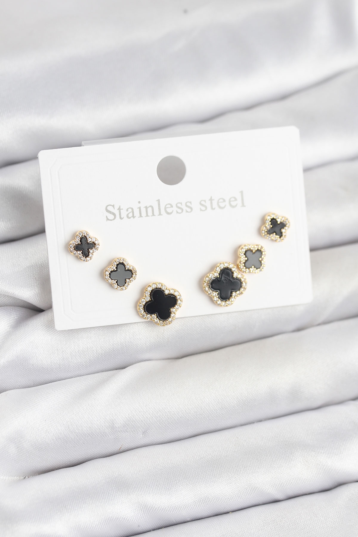 316L Çelik Zirkon Taşlı Yonca Model Kadın Küpe Seti - Lisinya