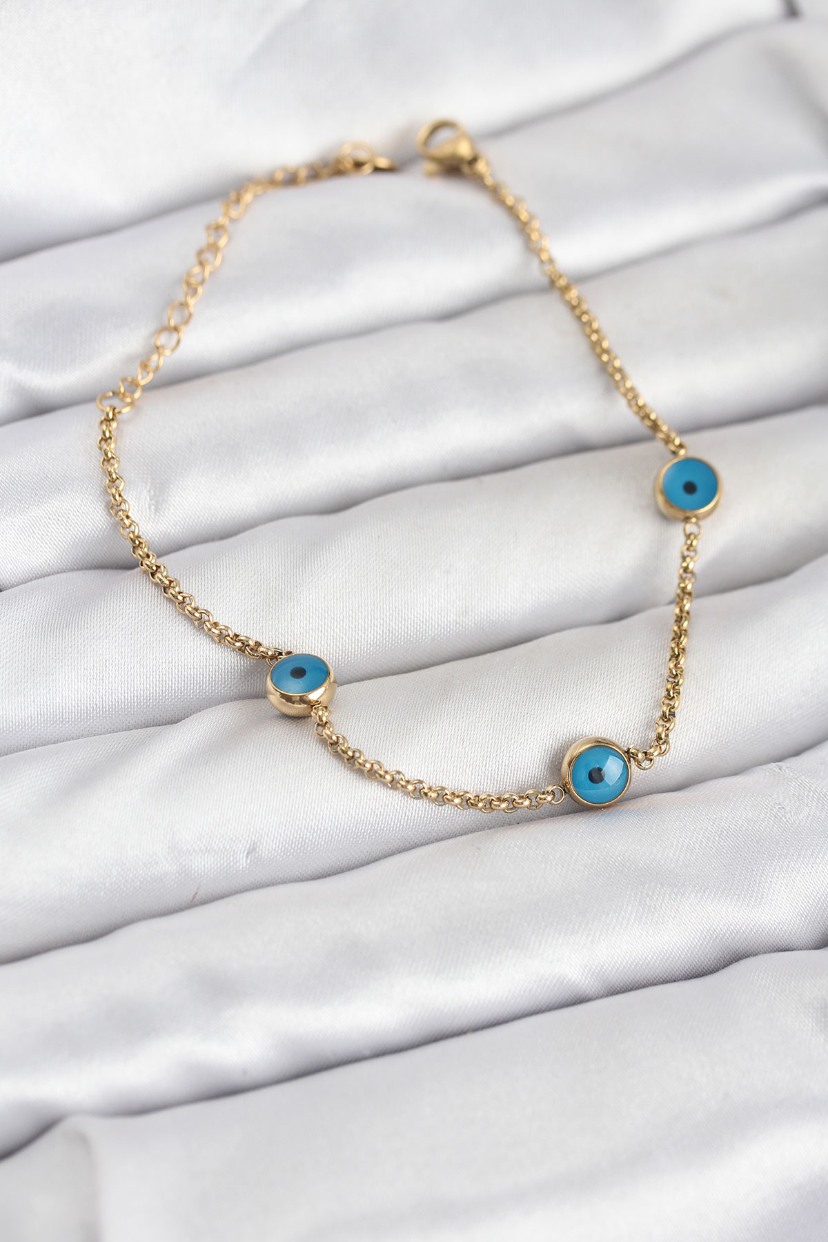 316L Çelik Gold Renkli Nazar Boncuk Model Kadın Bileklik - Lisinya