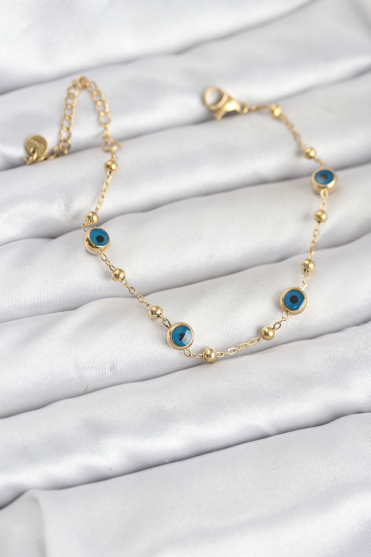 316L Çelik Gold Renk Topçuklu Nazar Model Kadın Bileklik - Lisinya