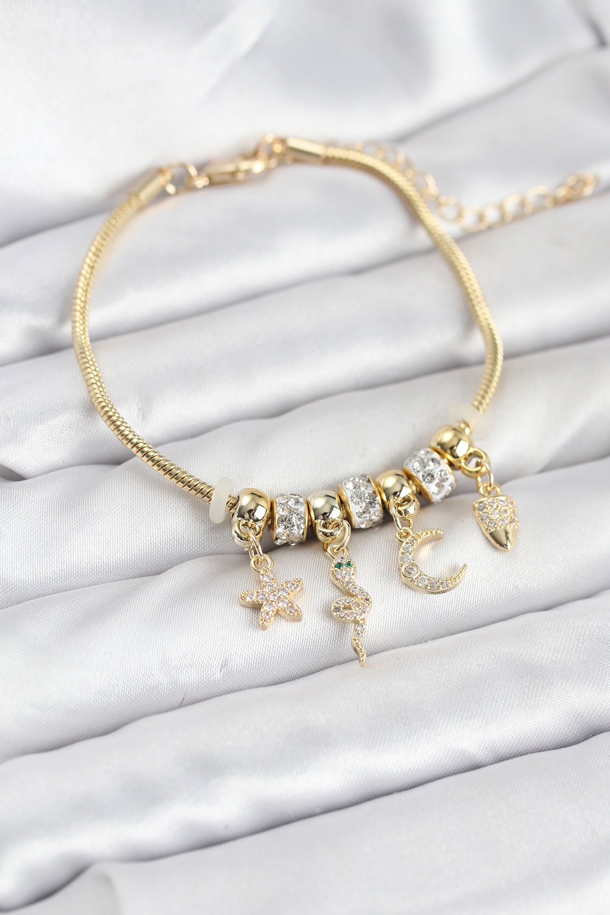 Pirinç Gold Renk Yılan Charmlı Kadın Bileklik - Lisinya