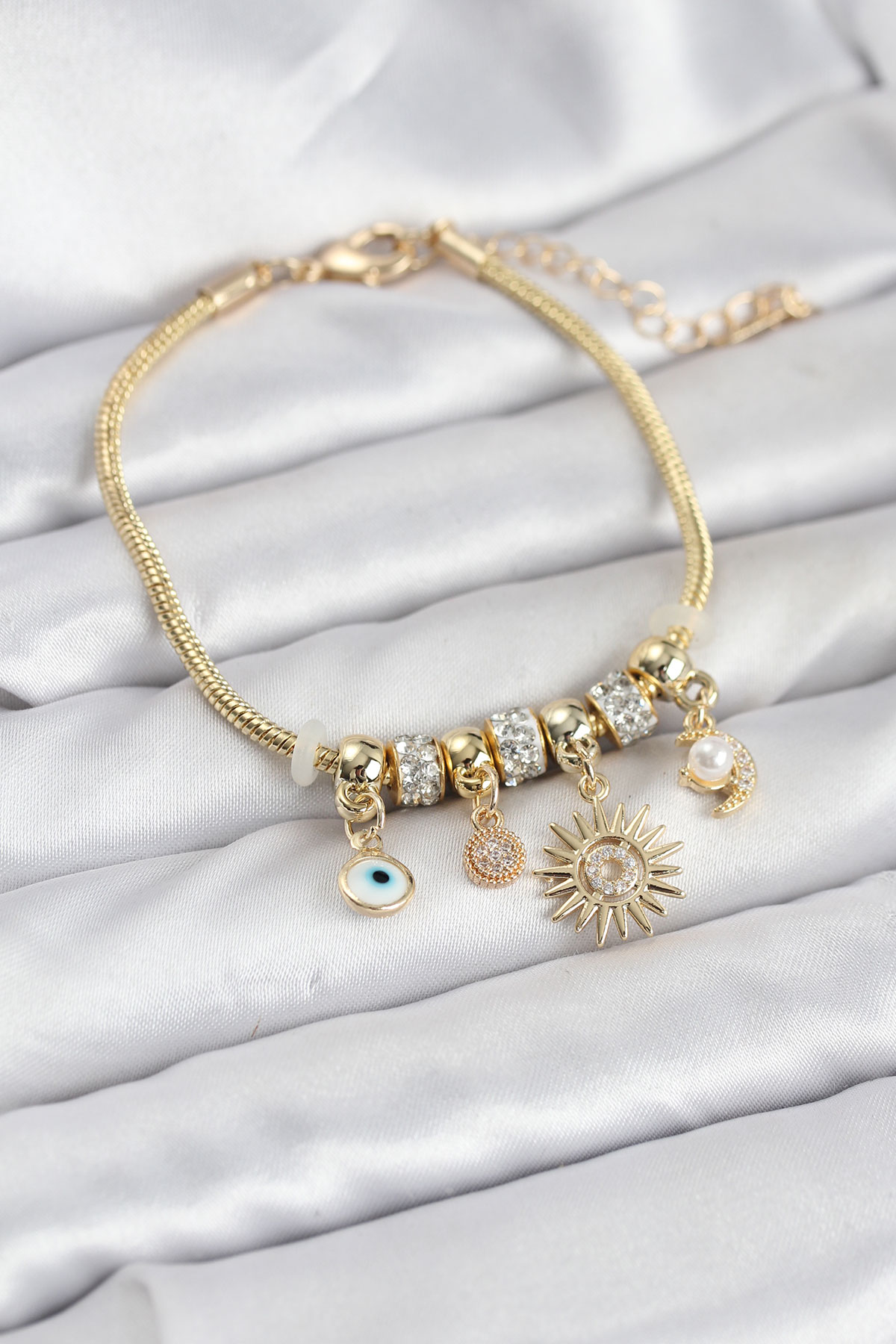 Pirinç Gold Renk Güneş Charmlı Kadın Bileklik - Lisinya