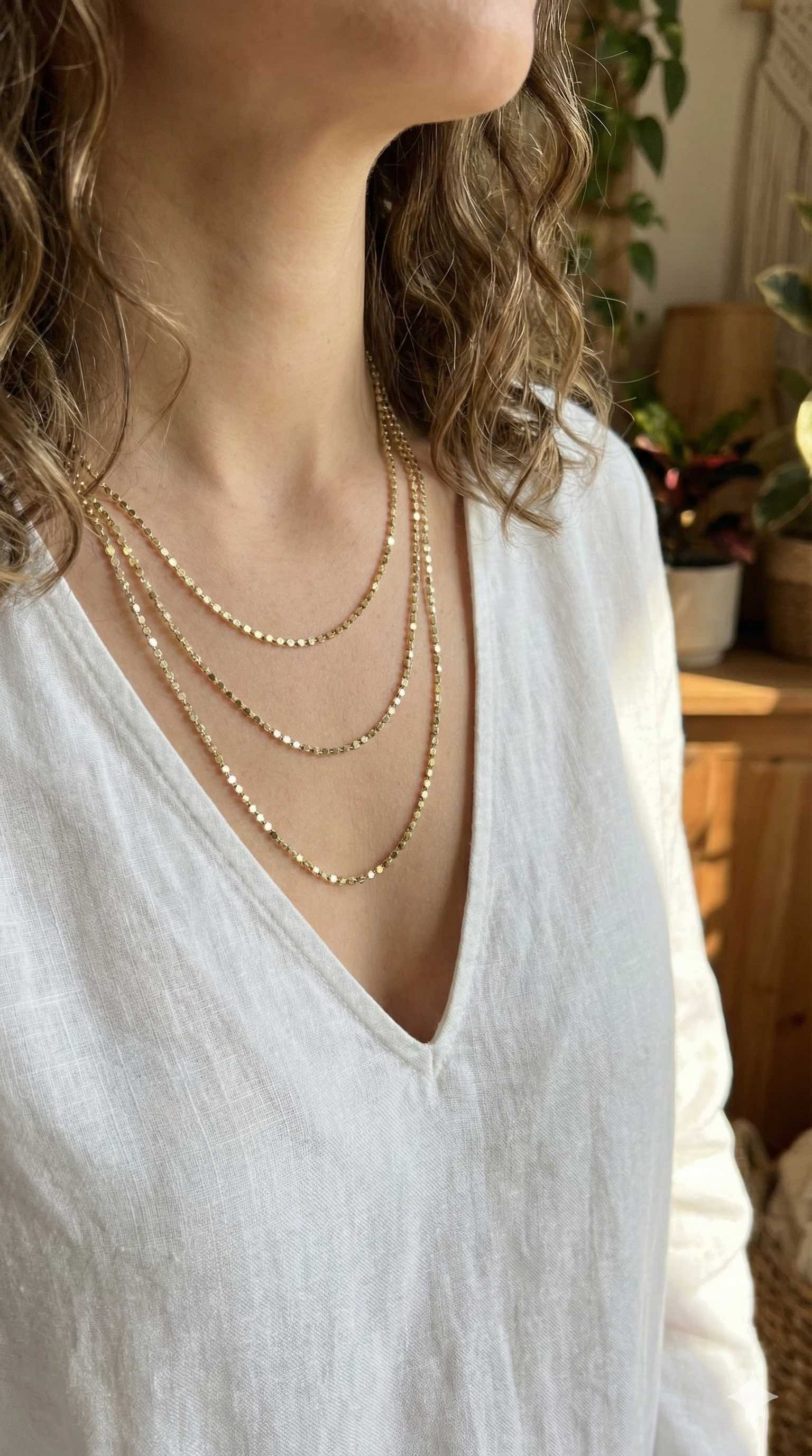 316L Çelik Zincir Gold Renk Ezme Zincir Model 3'lü Kadın Kolye - Lisinya