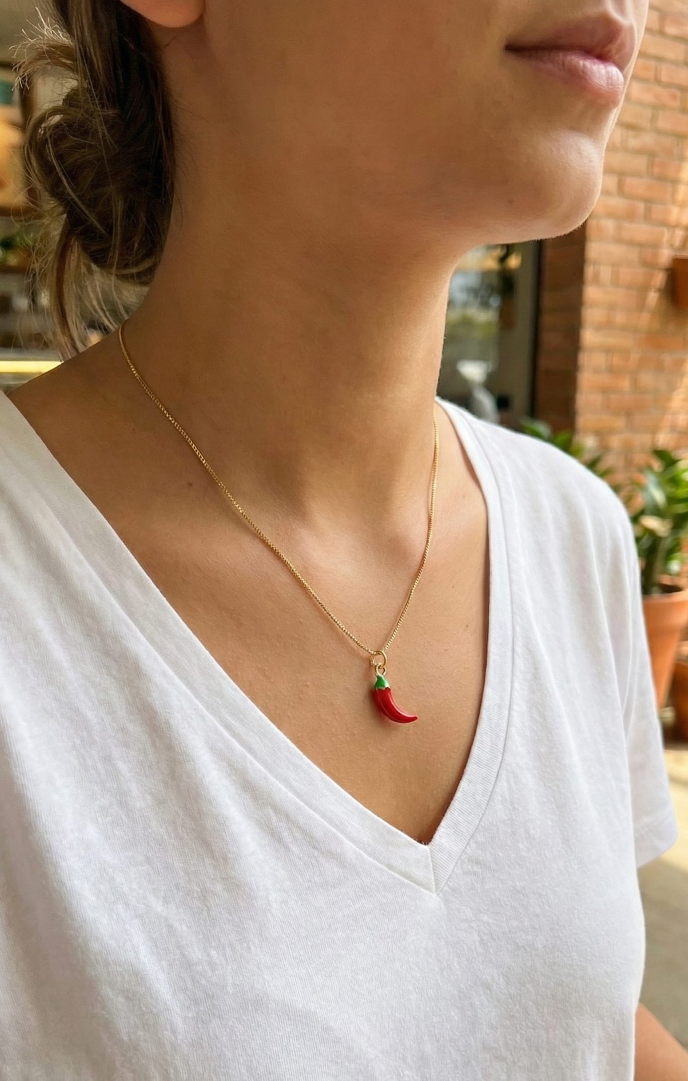 Pirinç Gold Renk Kırmızı Kapya Biber Model Kadın Kolye - Lisinya