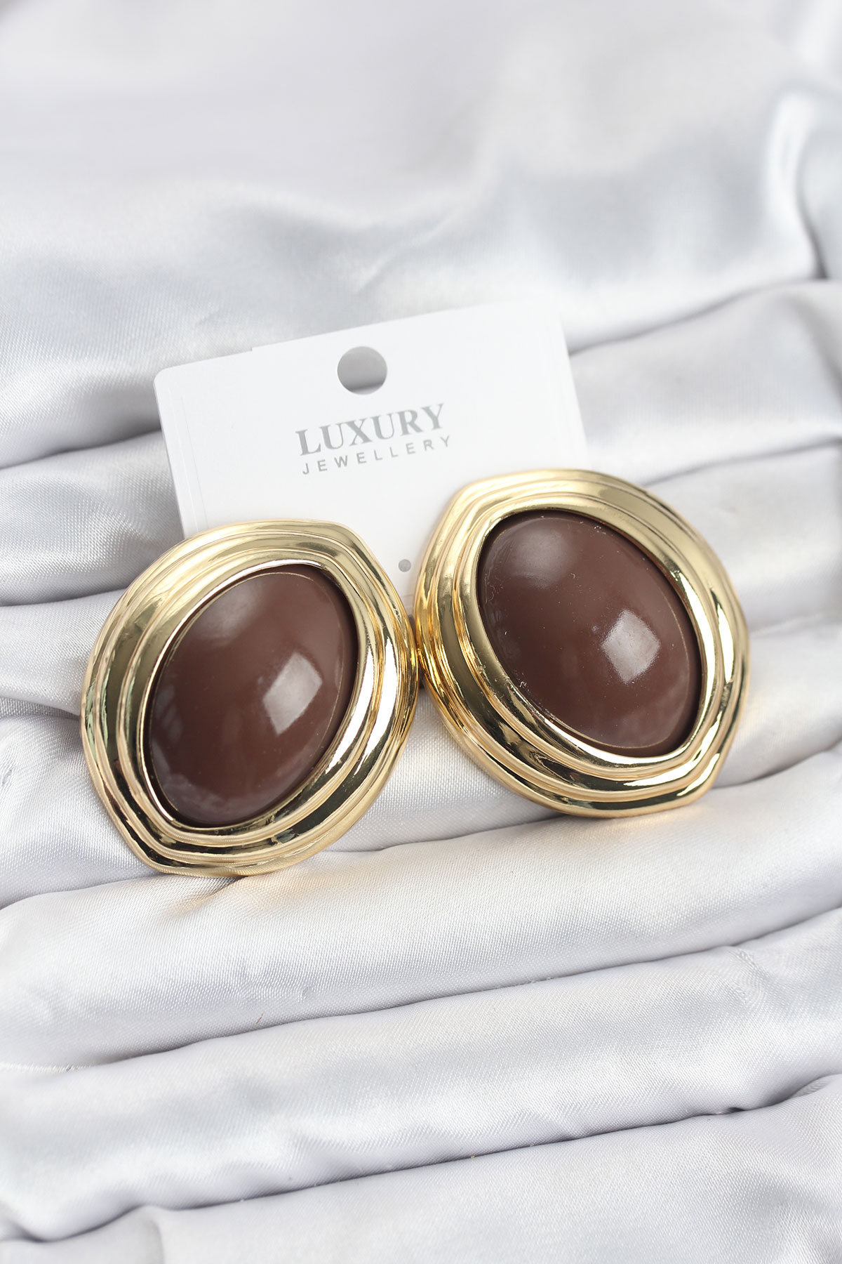 Pirinç Kahverengi Badem Model Vintage Gold Kadın Küpe - Lisinya