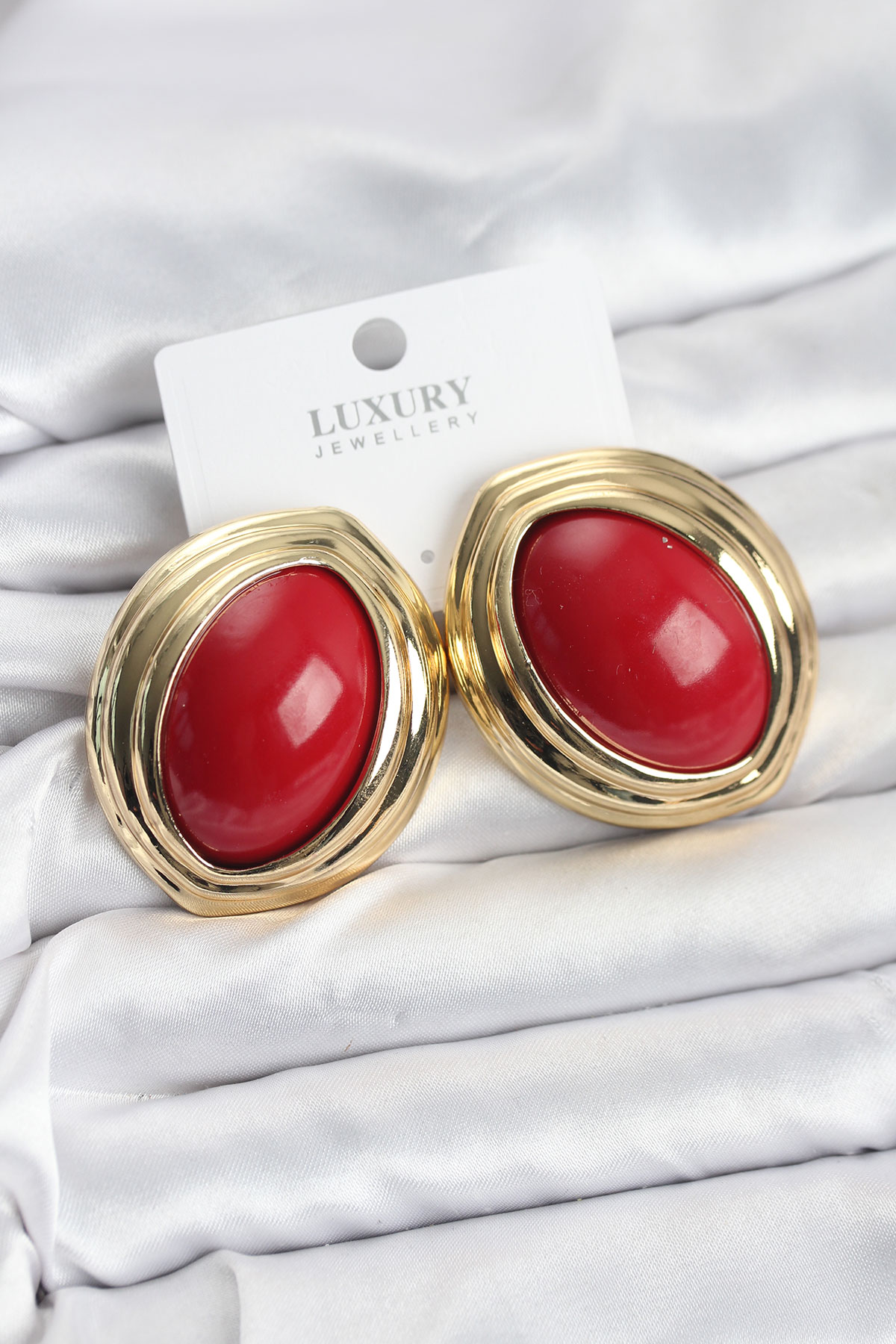 Pirinç Kırmızı Badem Model Vintage Gold Kadın Küpe - Lisinya