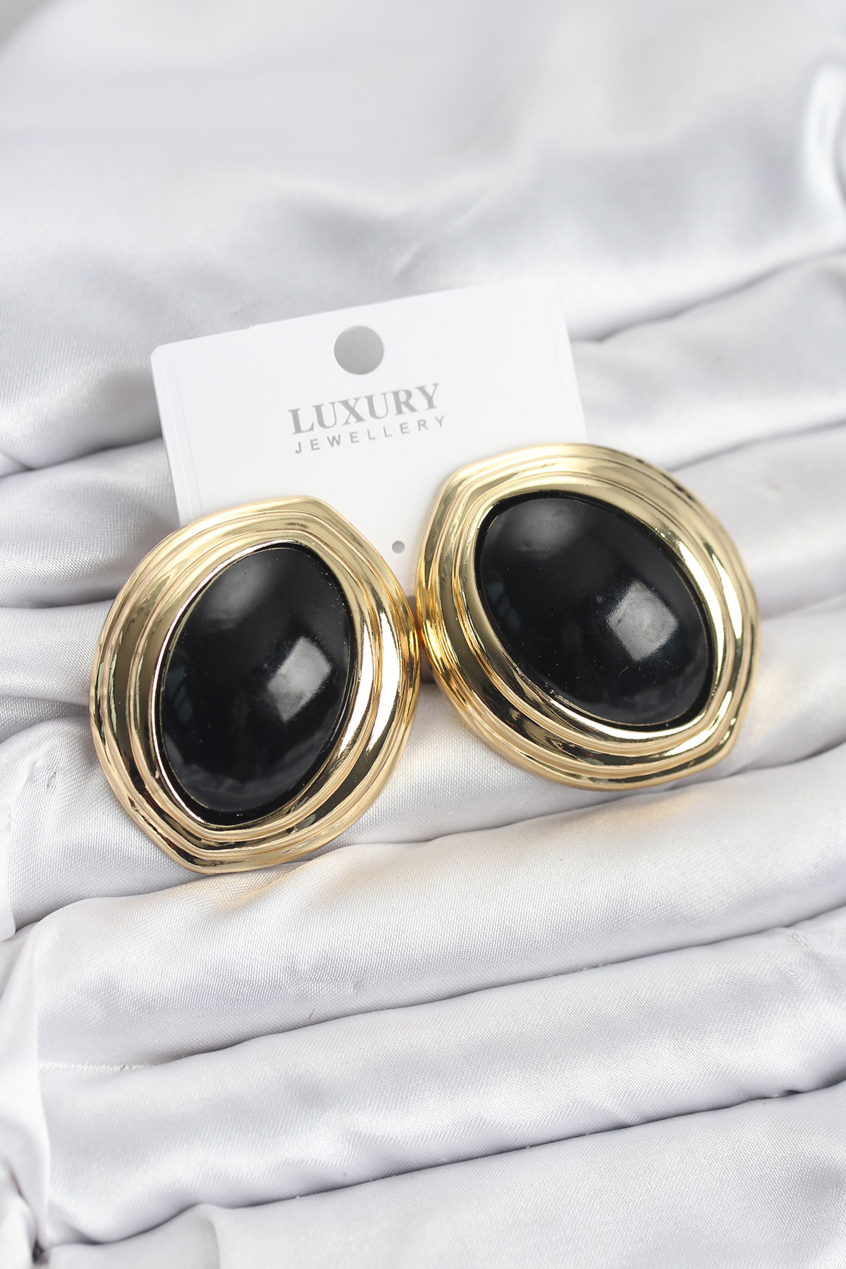 Pirinç Siyah Badem Model Vintage Gold Kadın Küpe - Lisinya