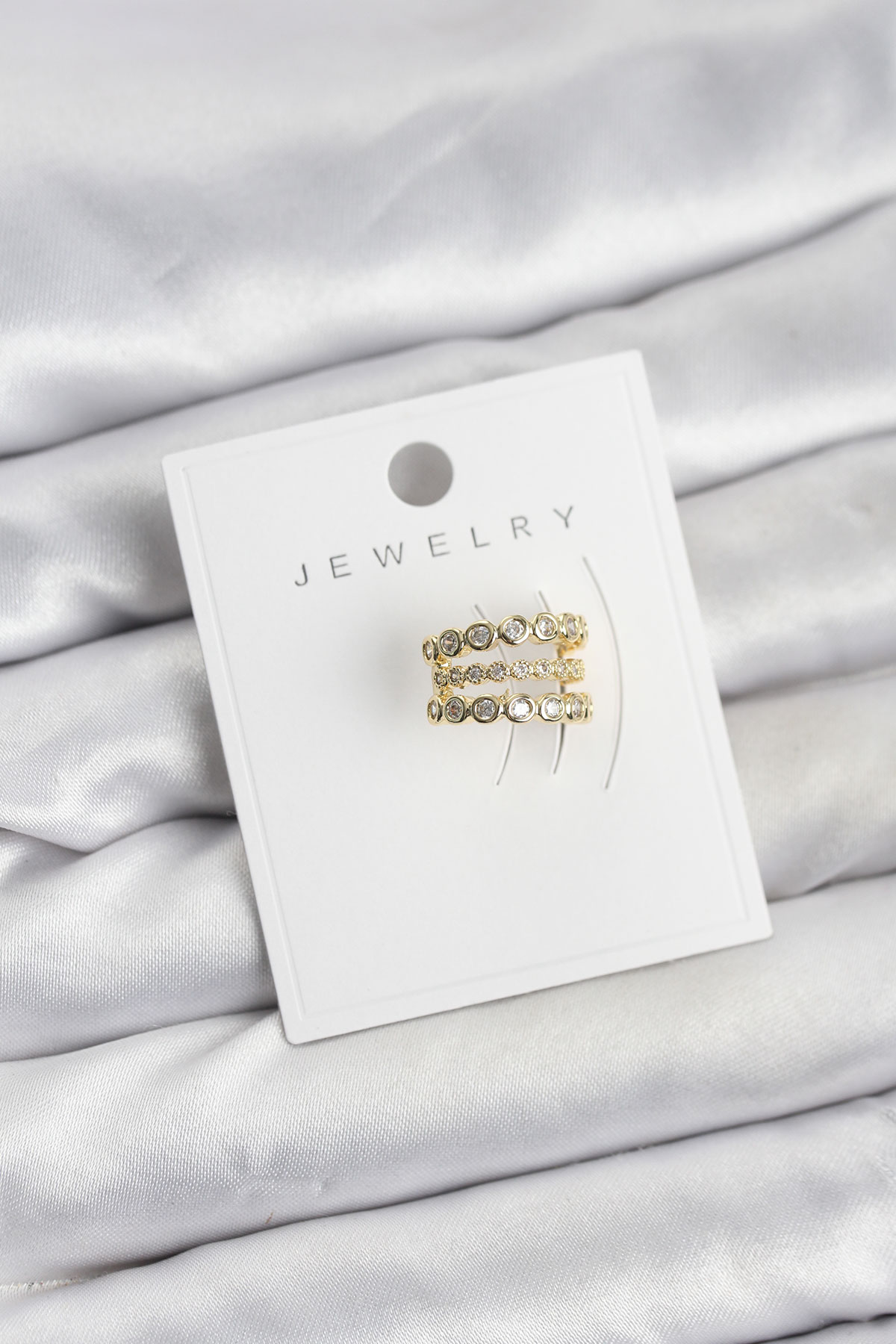 Gold Renk Zirkon Taşlı Pirinç Kıkırdak Earcuff Küpe - Lisinya