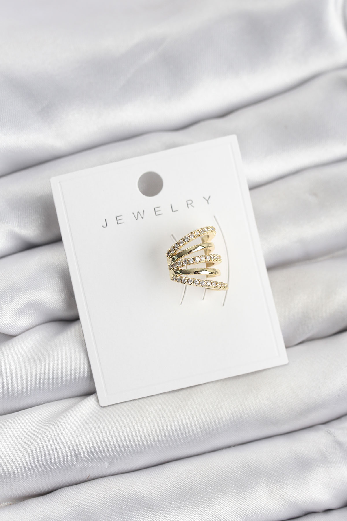 Gold Renk Pirinç Zirkon Taşlı Kıkırdak Earcuff Küpe - Lisinya