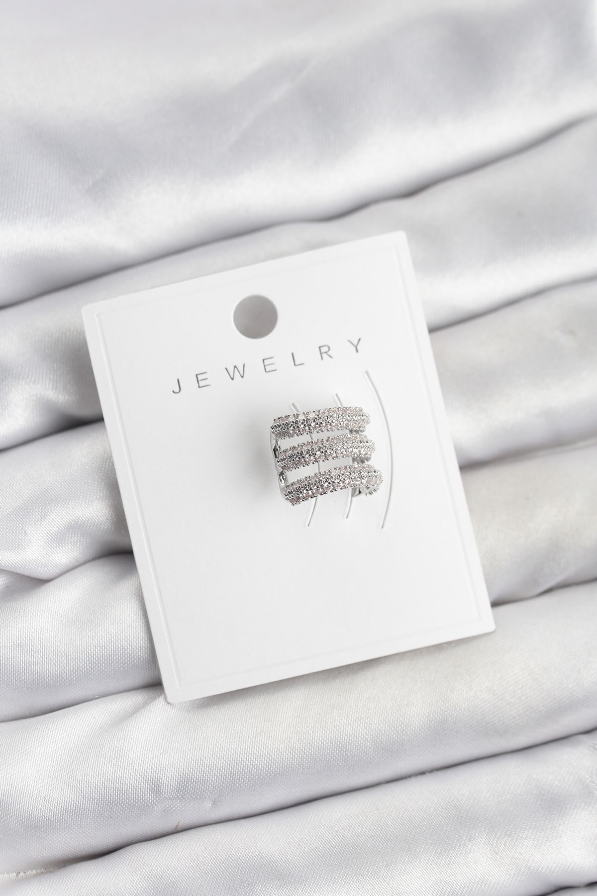 Pirinç Gümüş Renk Zirkon Taşlı Earcuff Kıkırdak Küpe - Lisinya