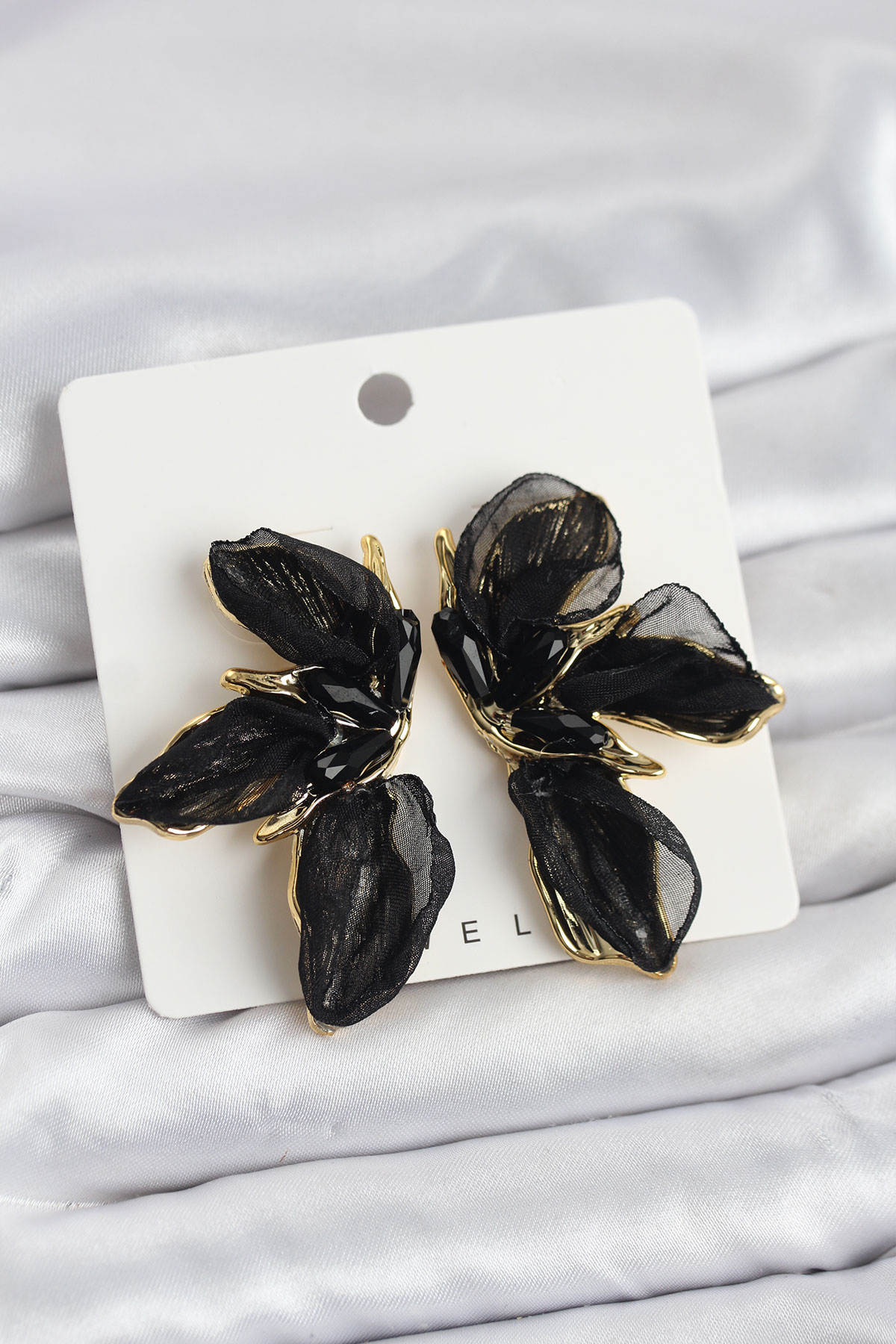 Lotus Model Siyah Renk Tüllü Kadın Küpe - Lisinya