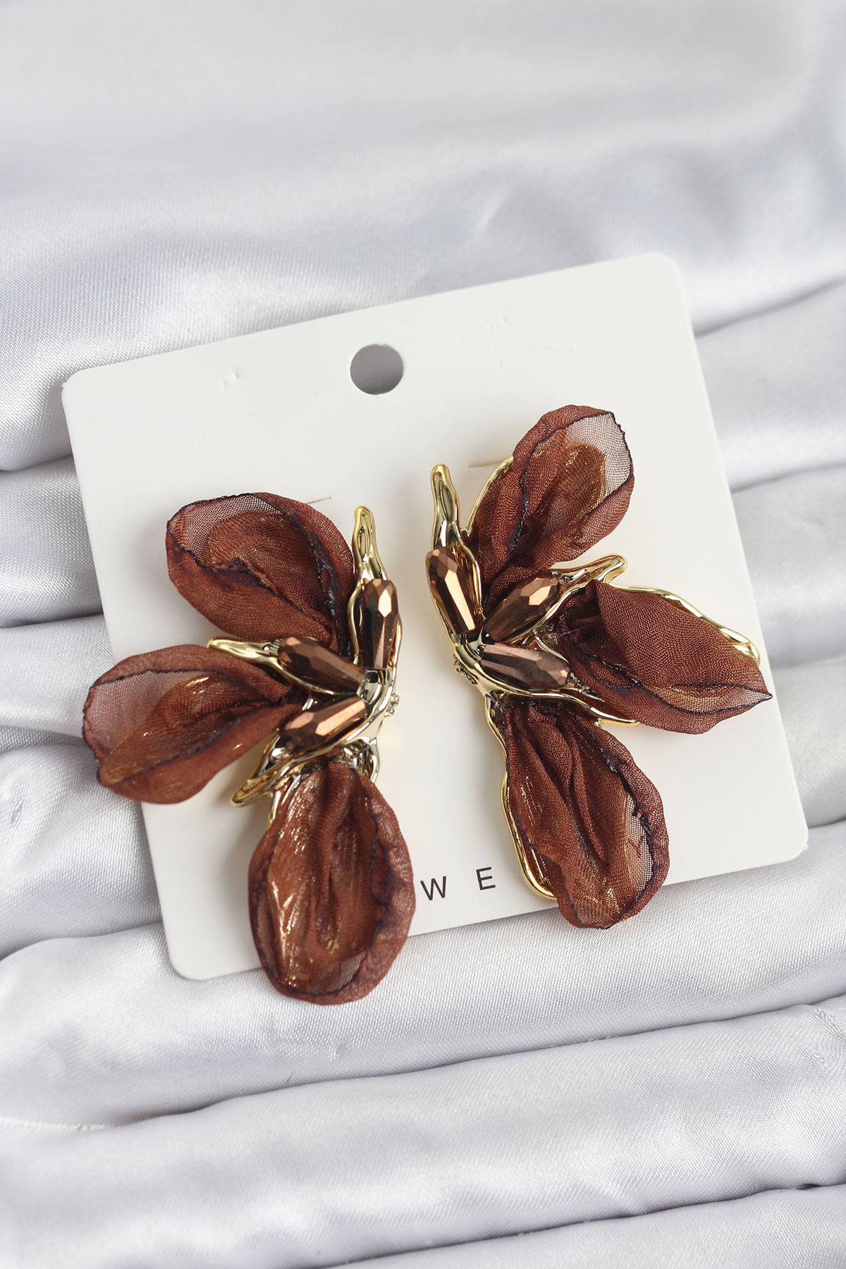 Lotus Model Kahverengi Renk Tüllü Kadın Küpe - Lisinya