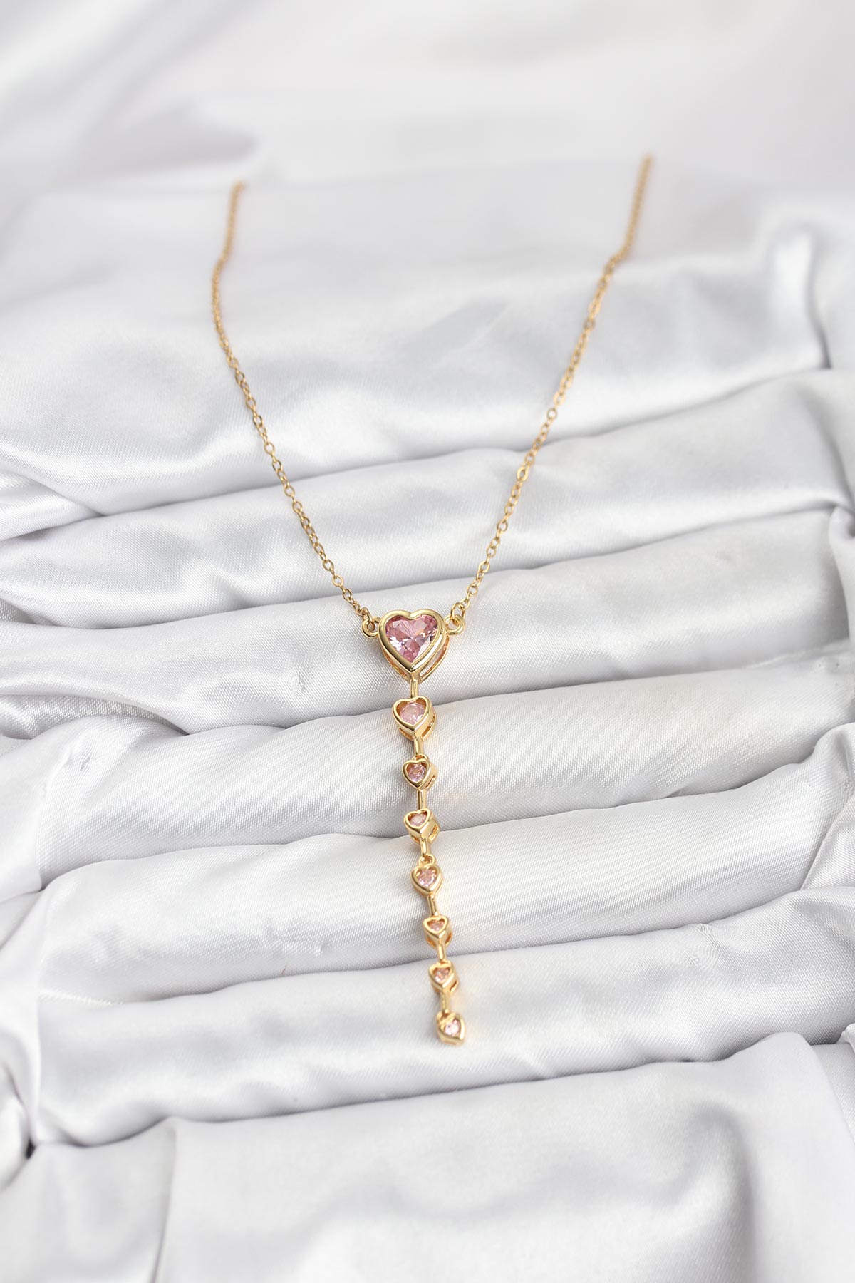 316L Çelik Zincir Gold Renk Pembe Kalp Kadın Kolye - Lisinya