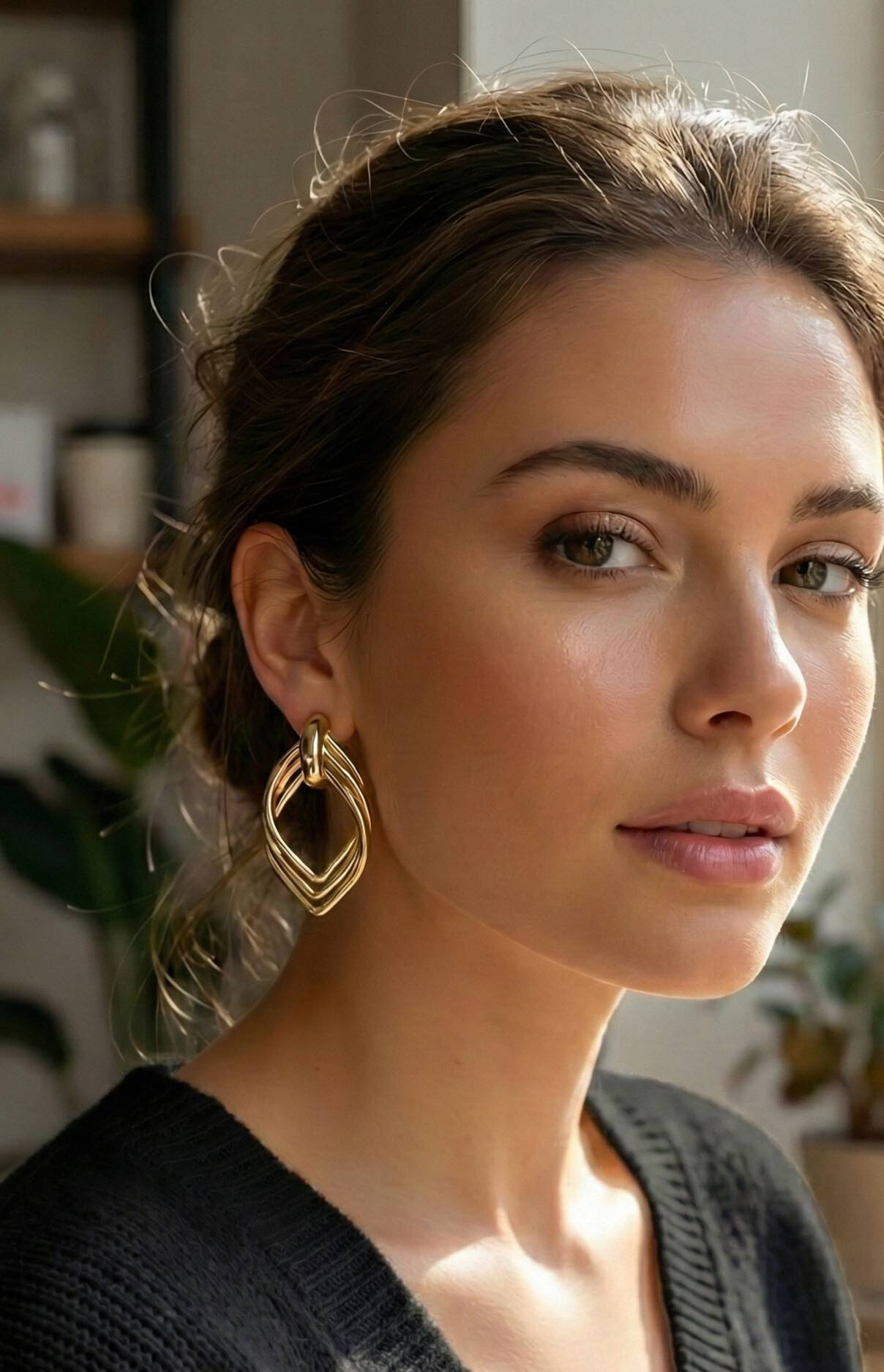 Vintage Gold Renk Pirinç Kadın Küpe - Lisinya Vintage Gold Renk Pirinç Kadın Küpe - Lisinya