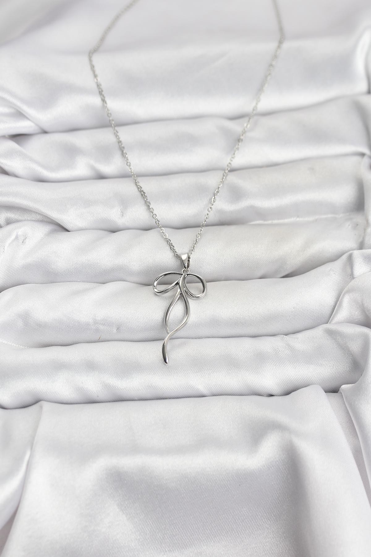 316L Çelik Zincir Gümüş Renk Fiyonk Model Kadın Kolye - Lisinya