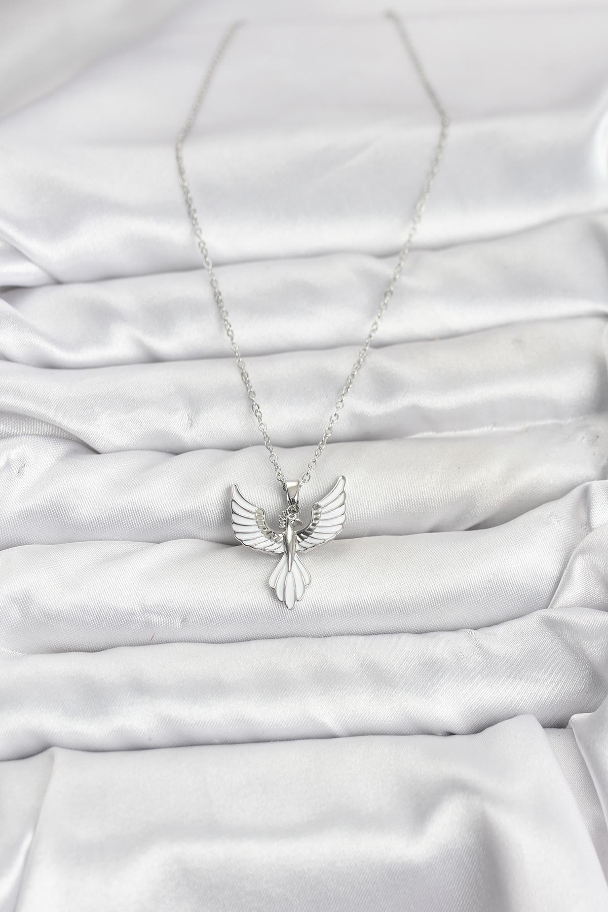 316L Çelik Zincir Gümüş Renk Anka Kuşu Model Kadın Kolye - Lisinya