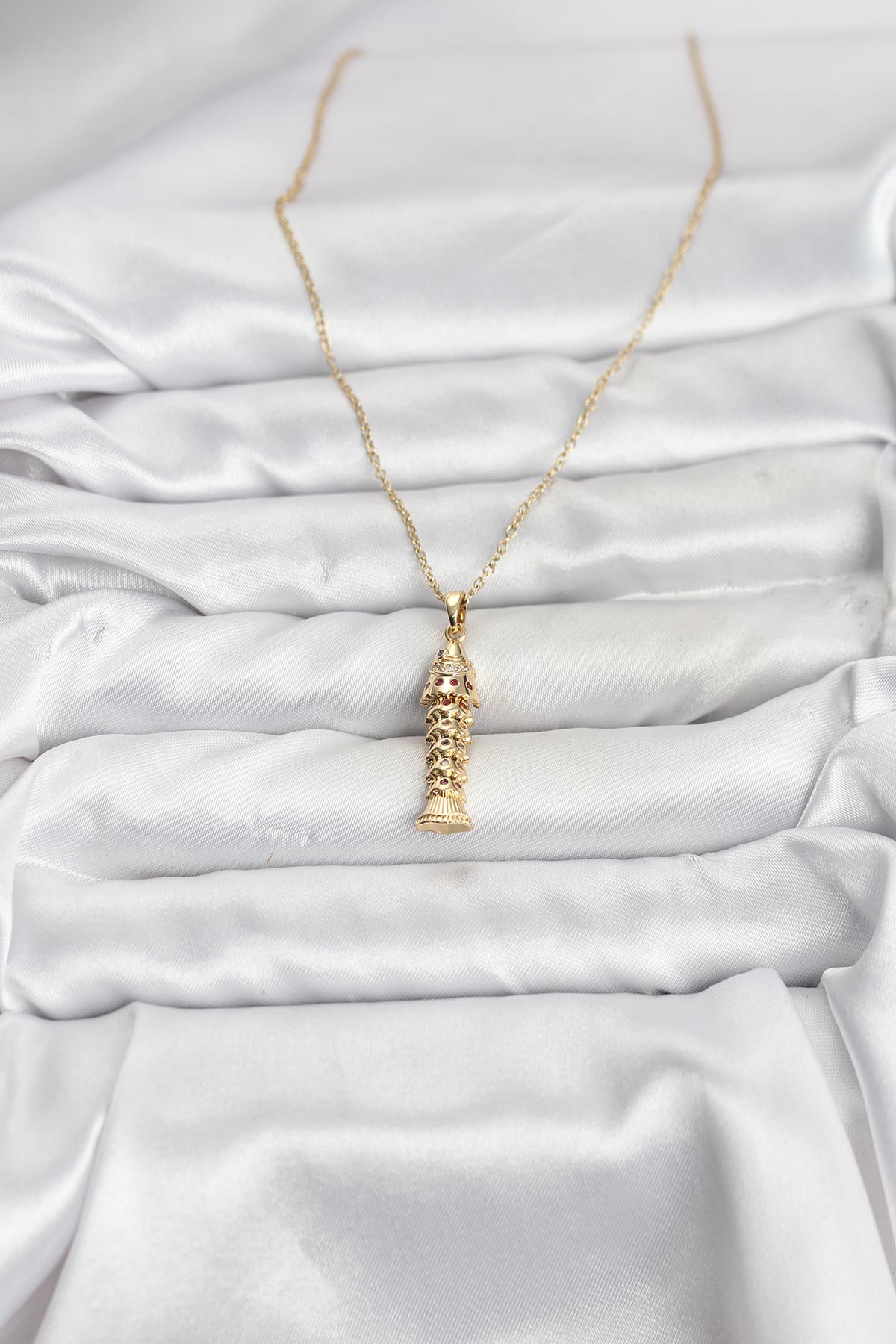 316L Çelik Zincir Gold Renk Balık Model Zirkon Taşlı Kadın Kolye - Lisinya