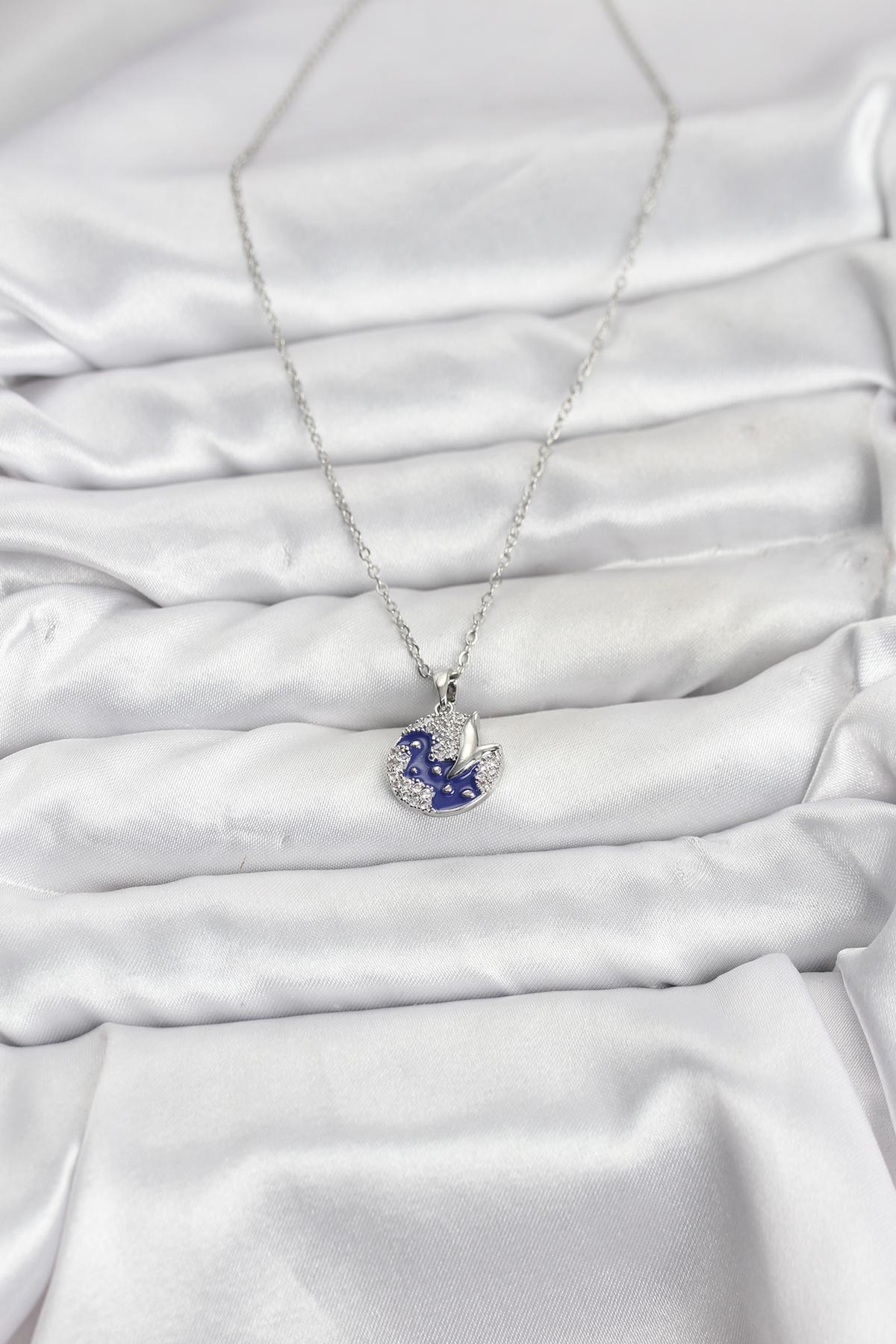 316L Çelik Zincir Gümüş Renk Gece Model Zirkon Taşlı Kadın Kolye - Lisinya