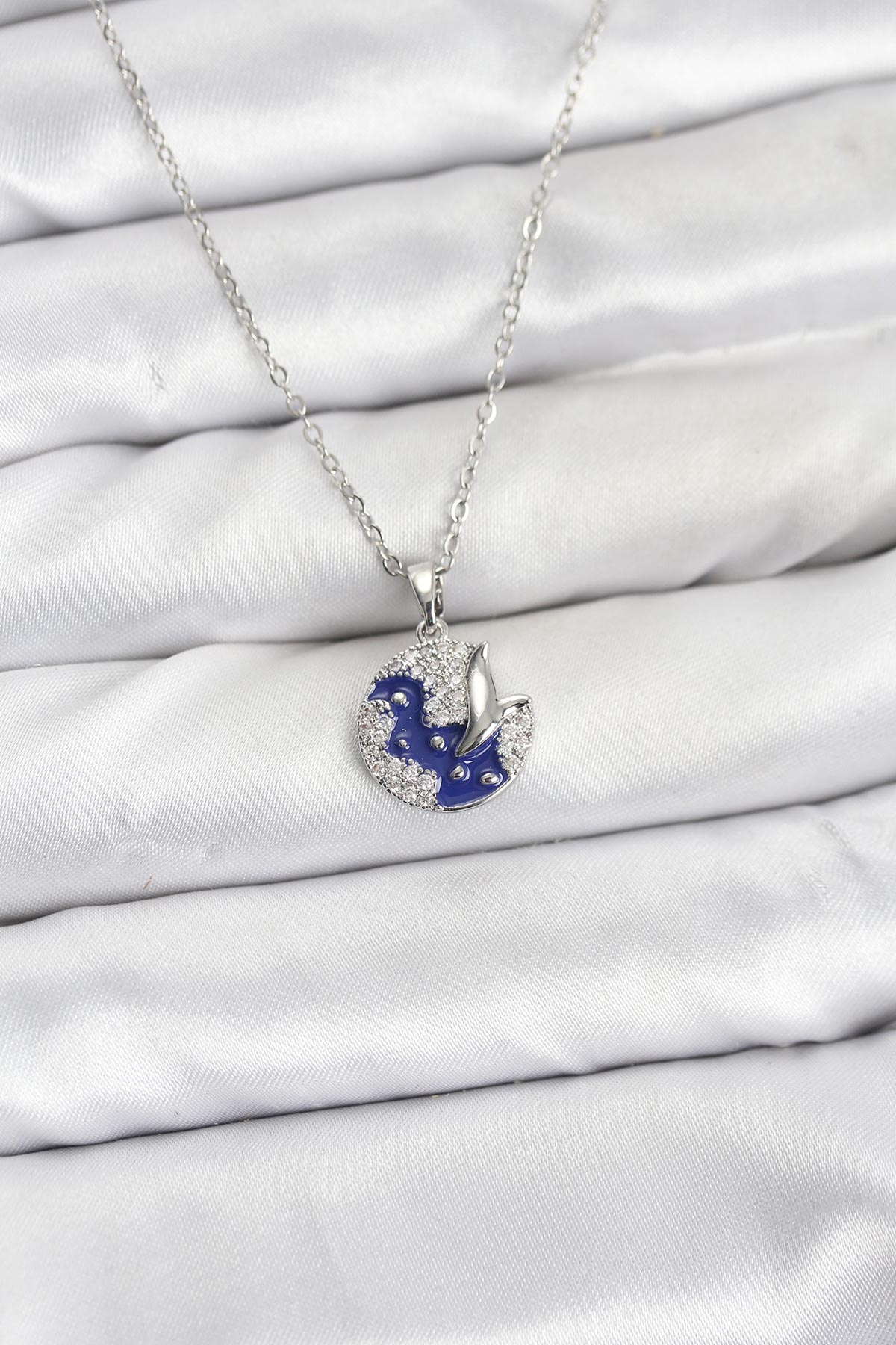 316L Çelik Zincir Gümüş Renk Gece Model Zirkon Taşlı Kadın Kolye - Lisinya