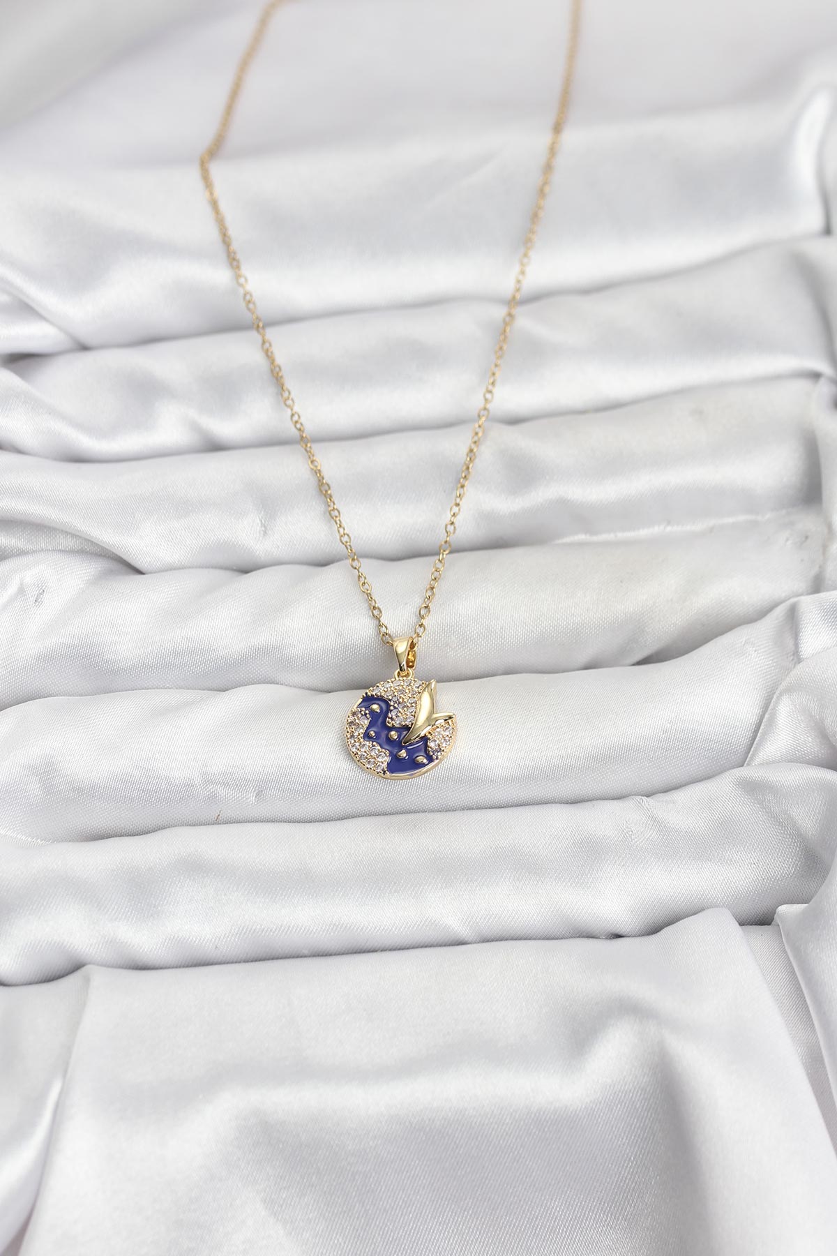 316L Çelik Zincir Gold Renk Gece Model Zirkon Taşlı Kadın Kolye - Lisinya