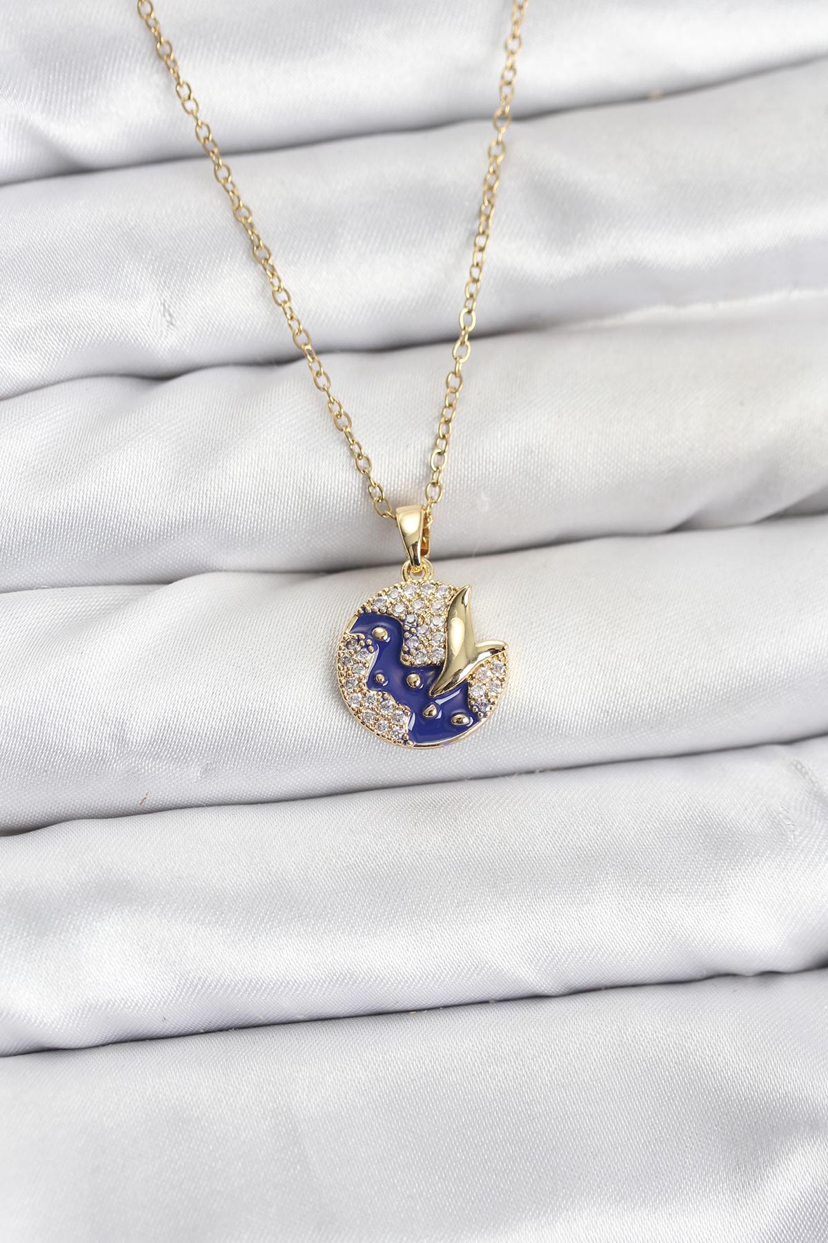 316L Çelik Zincir Gold Renk Gece Model Zirkon Taşlı Kadın Kolye - Lisinya