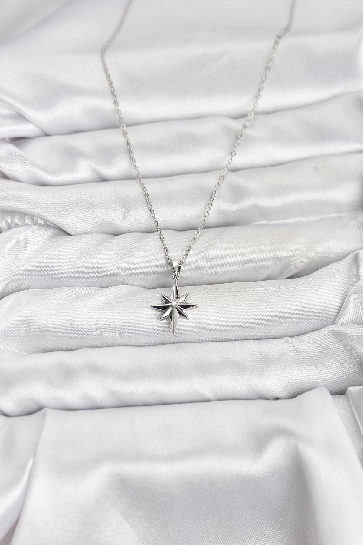 316L Çelik Zincir Gümüş Renk Kutup Yıldızı Model Kadın Kolye - Lisinya