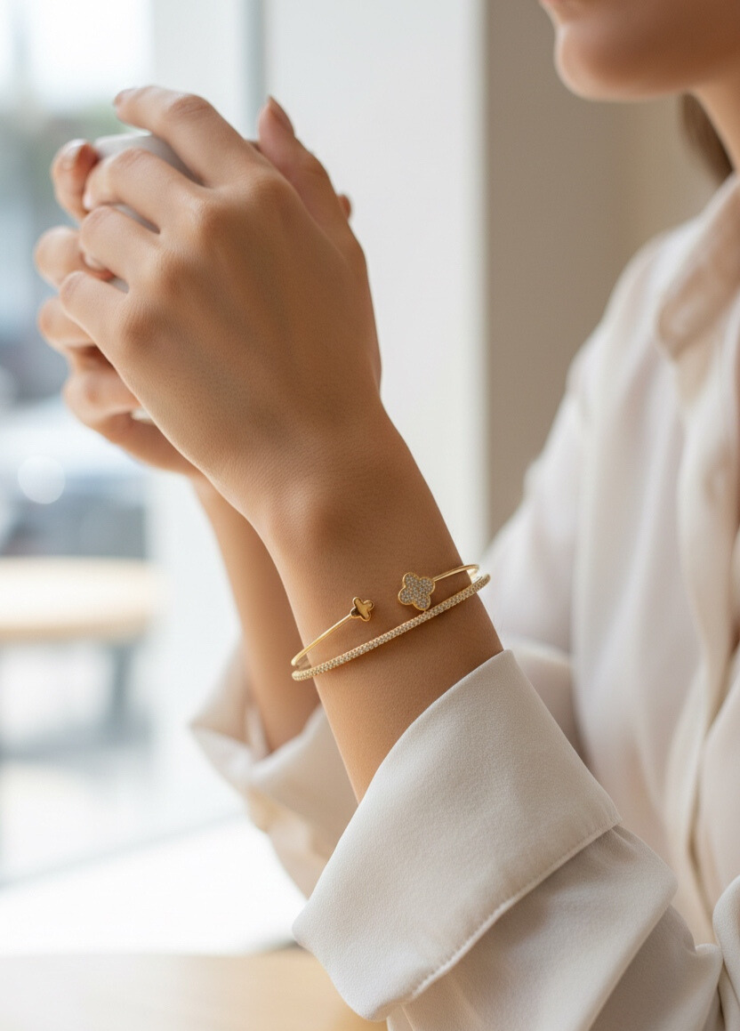 Yonca Model Pirinç Gold Renk Kadın Bileklik - Lisinya Yonca Model Pirinç Gold Renk Kadın Bileklik - Lisinya