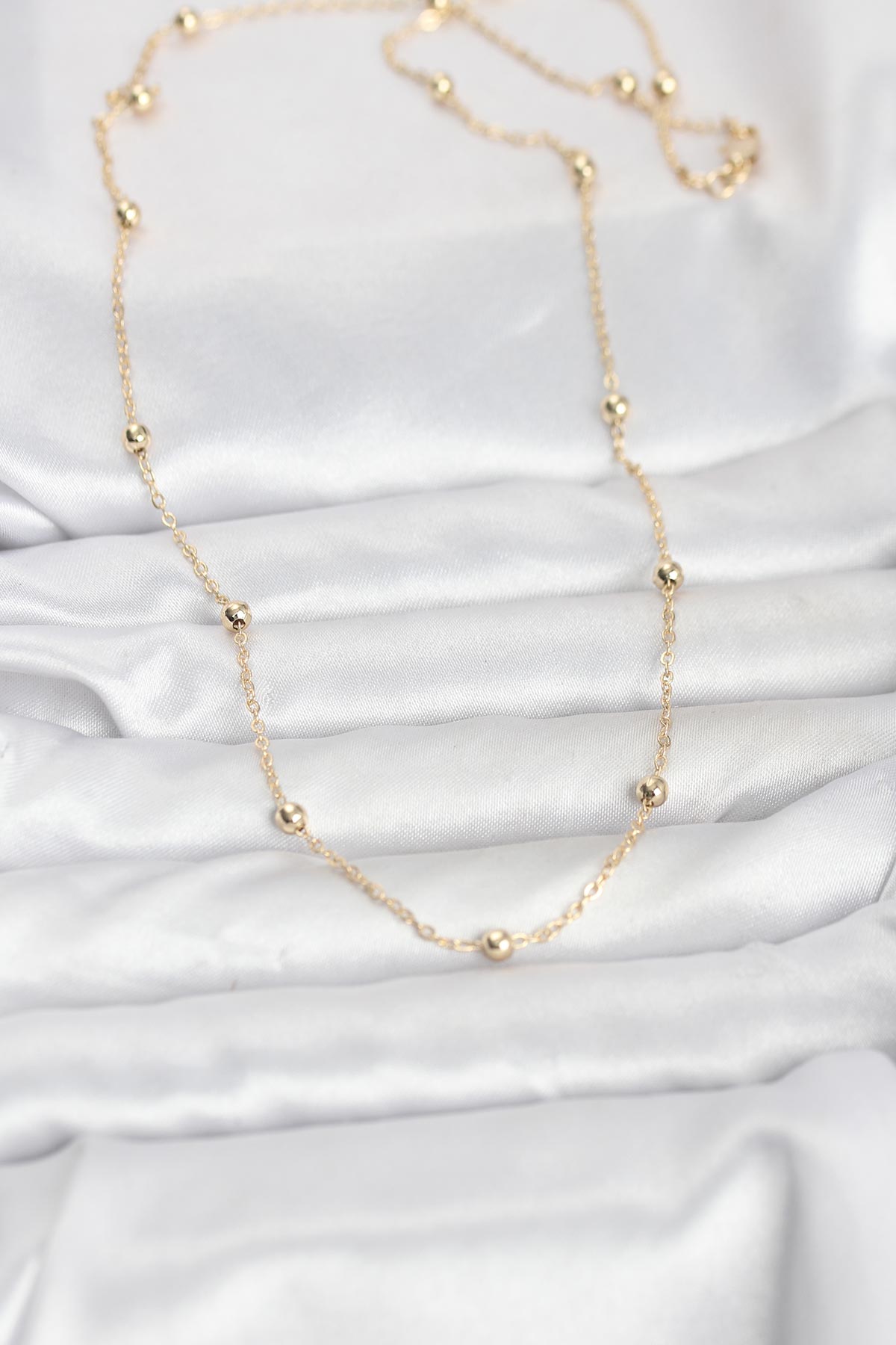 CM 14K Gold Renk Pirinç Top Zincirli 60 cm Kadın Kolye - Lisinya