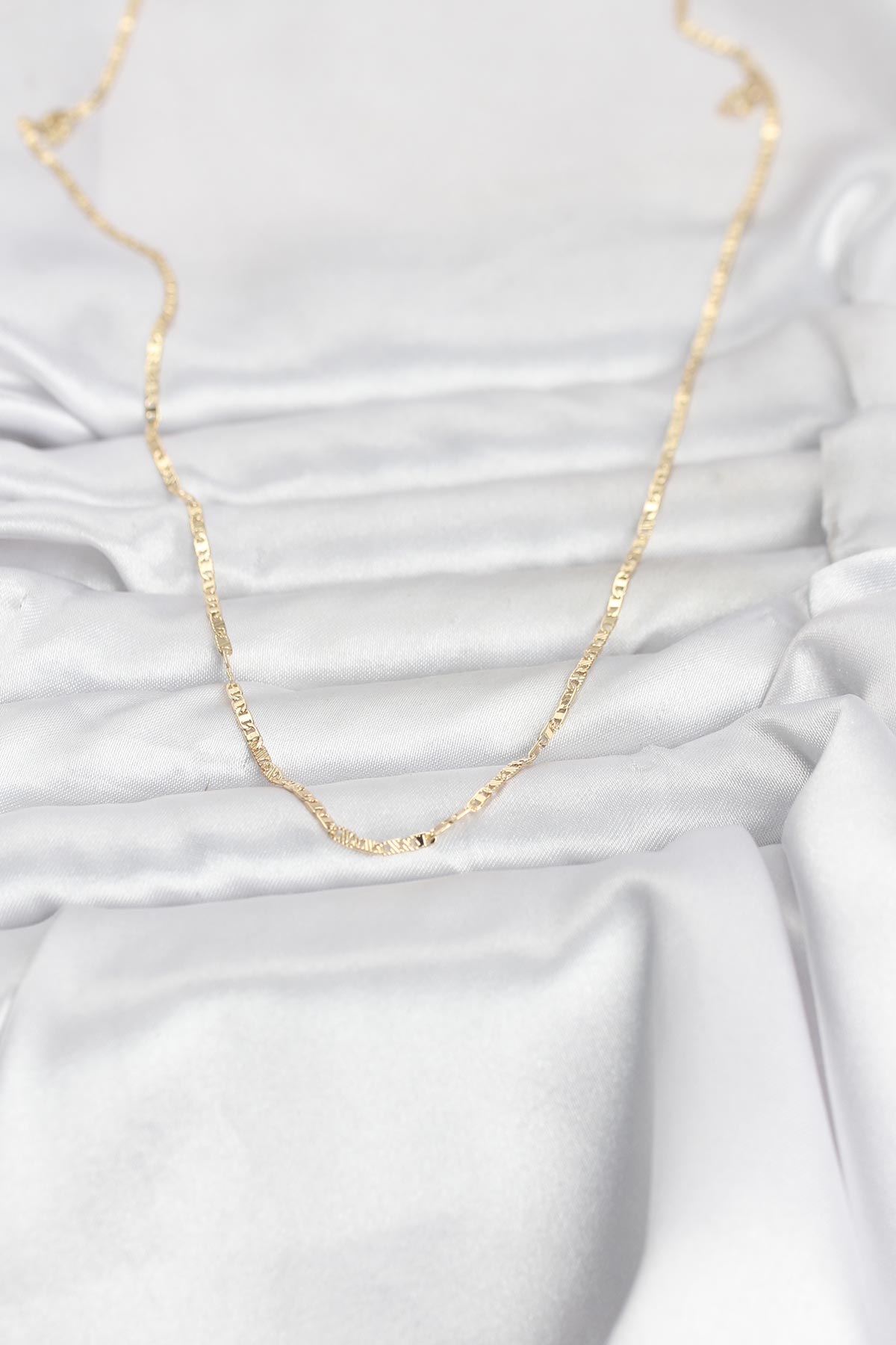 CM 14K Gold Renk Yassı Zincir Model 60 cm Kadın Kolye - Lisinya